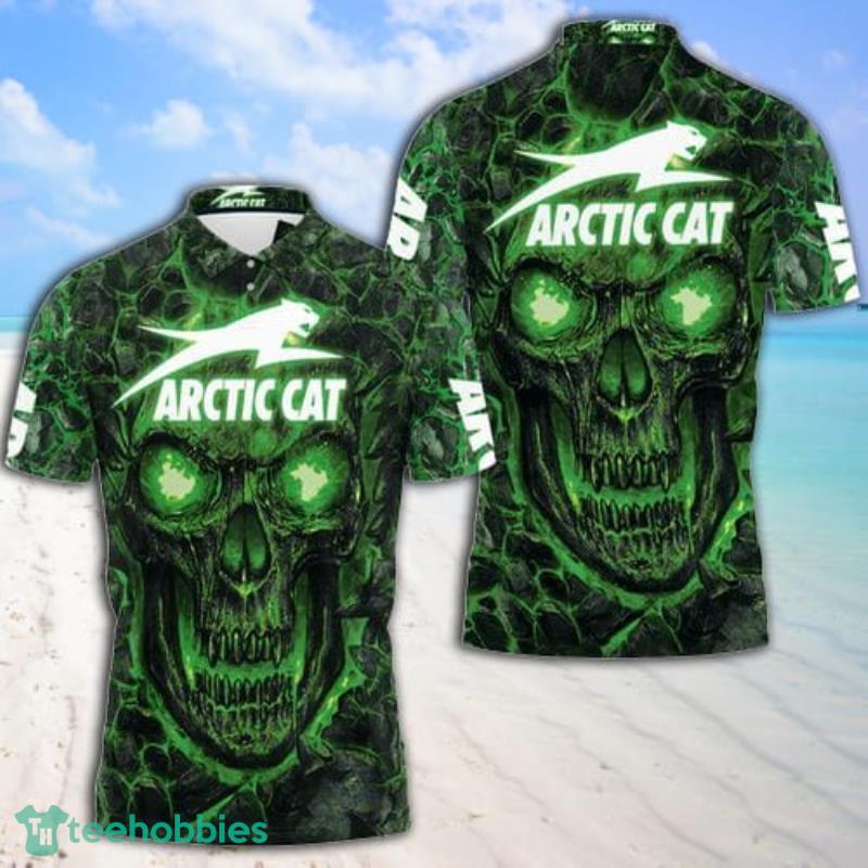 Arctic Cat Green Flame Skull 3d Jersey Gift For Fans Polo Shirt Product Photo 1