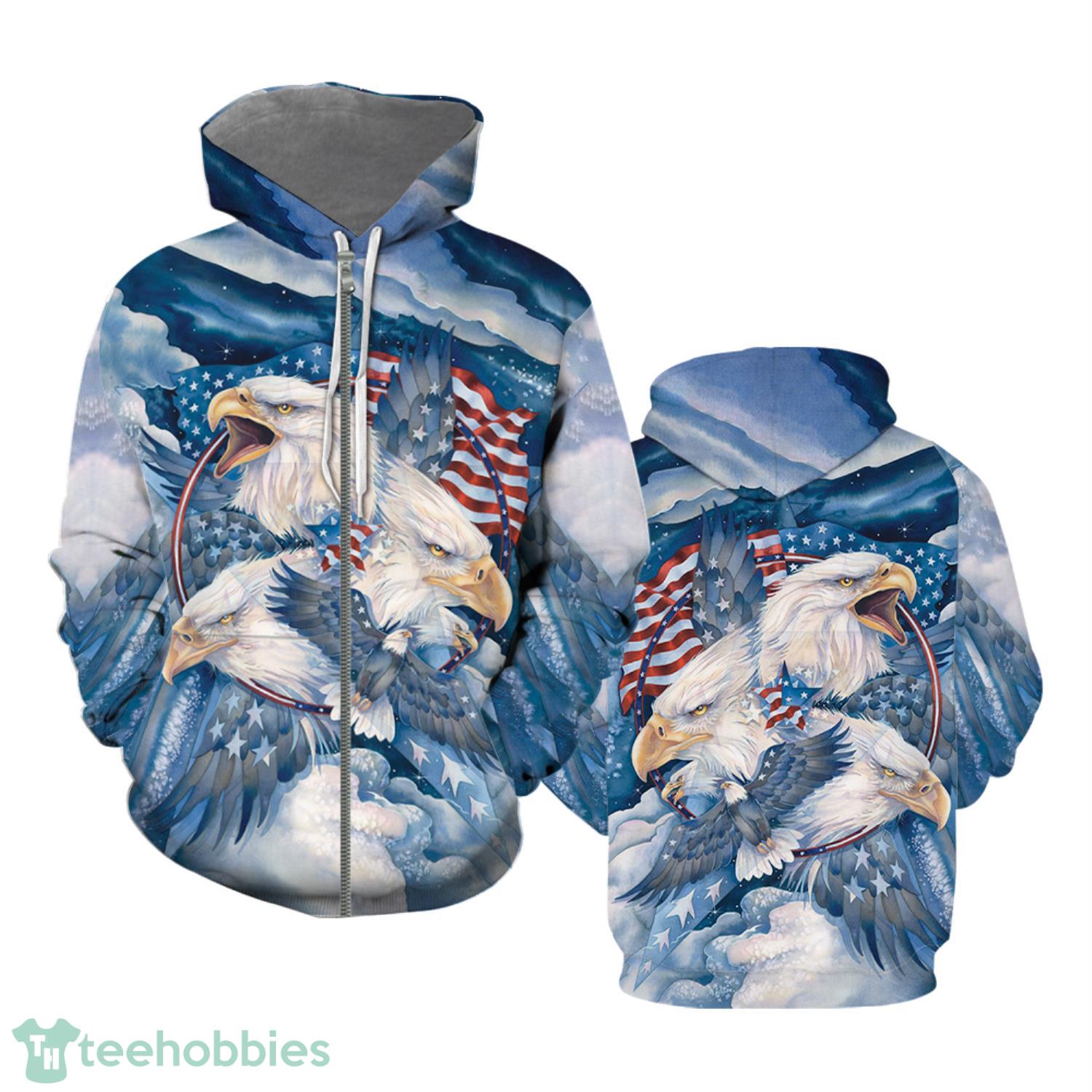 Bald Eagle Blue American Flag Patriotic 3D Hoodie 3D Zip Hoodie Product Photo 1
