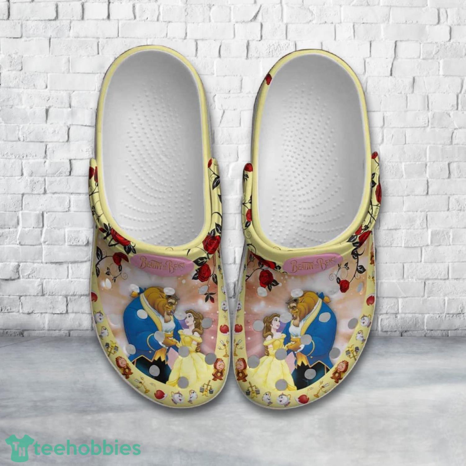 Beauty And The Beast Floral Yellow Patterns Disney Clog Shoes Product Photo 1