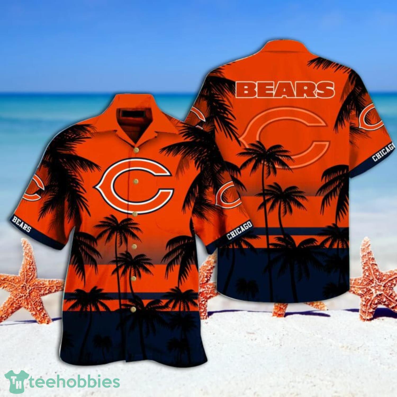 Chicago Bears Summer Tropical Black And Orange Combo Hawaiian Shirt And Short Product Photo 1