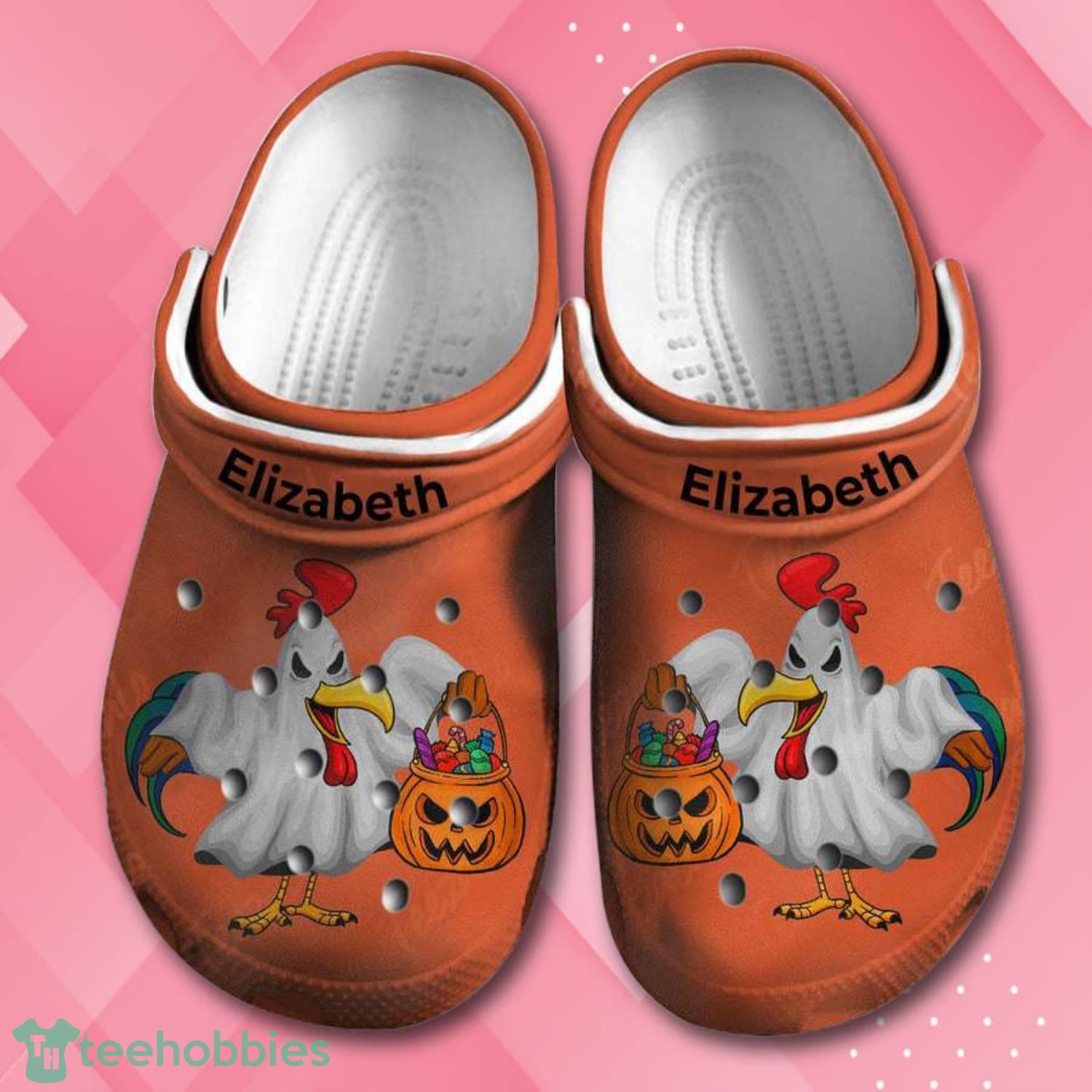 Custom Name Funny Chicken Ghost Halloween Clog Shoes For Men Women Product Photo 1