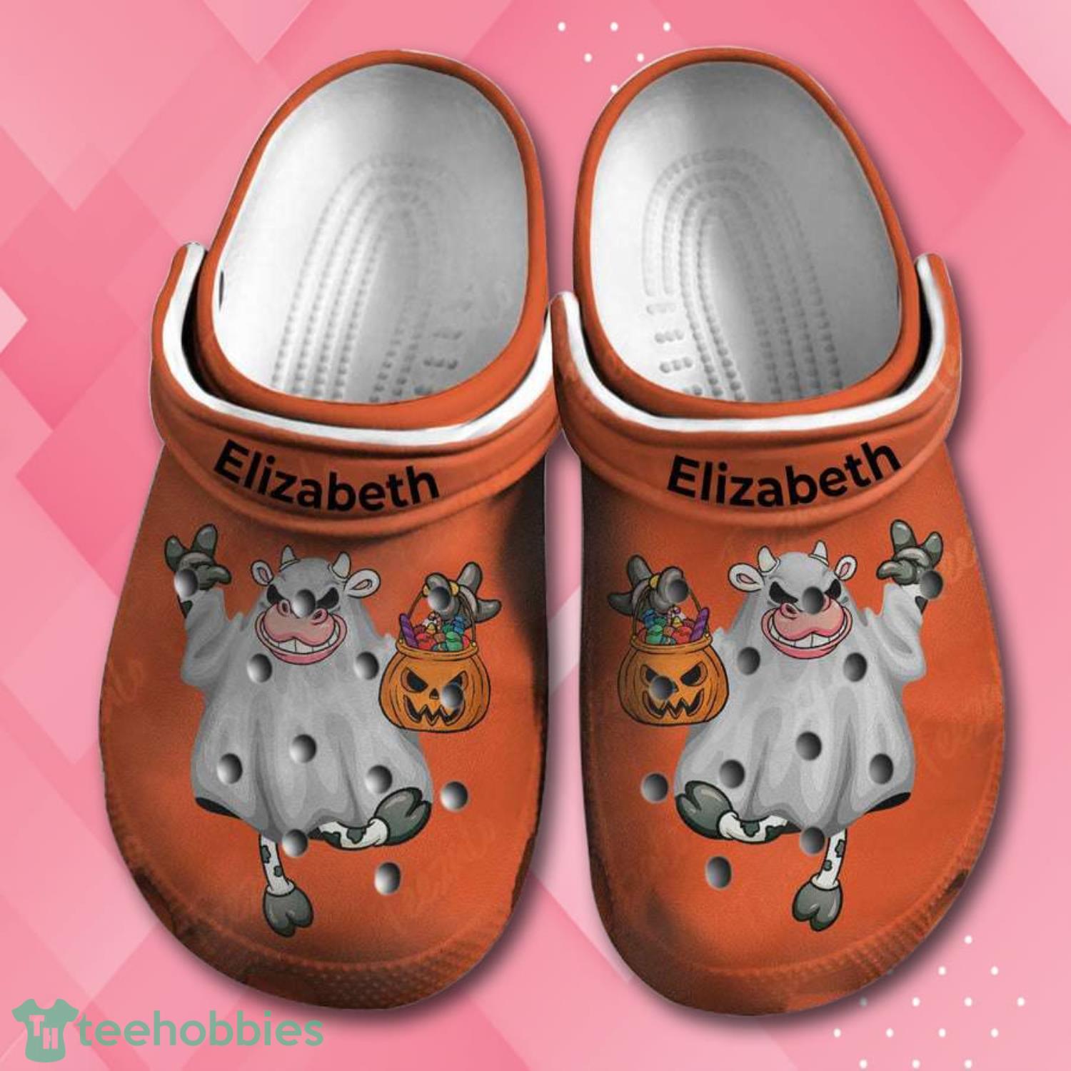 Custom Name Funny Cow Ghost Halloween Clog Shoes For Men Women Product Photo 1