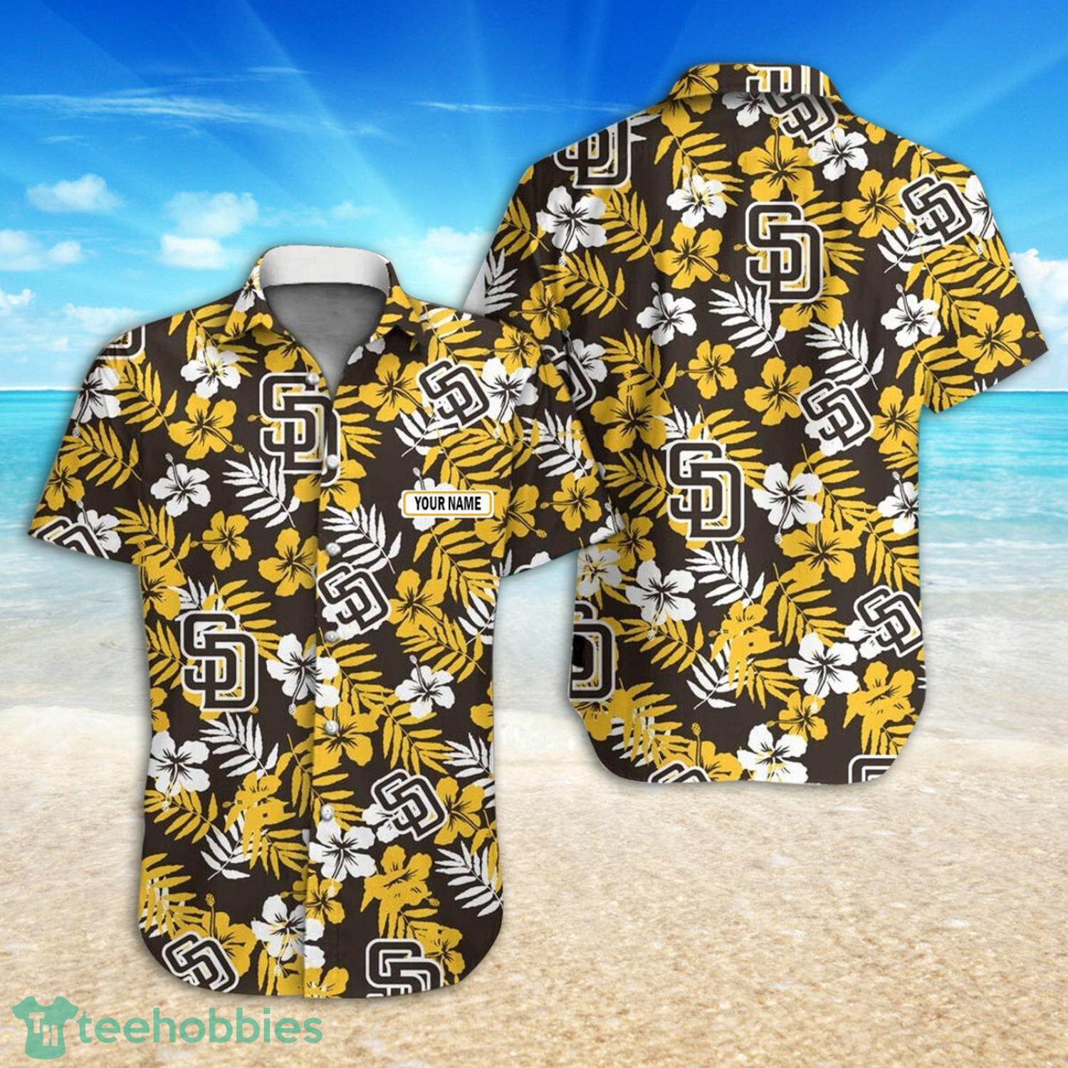 Custom Name San Diego Padres Tropical Pattern Hawaiian Shirt Product Photo 1