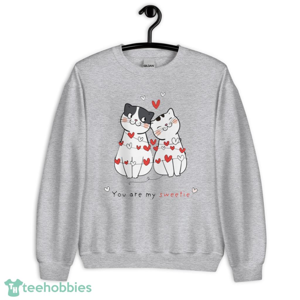 Cute Cat Couple  Valentines Day Shirt - Unisex Heavy Blend Crewneck Sweatshirt