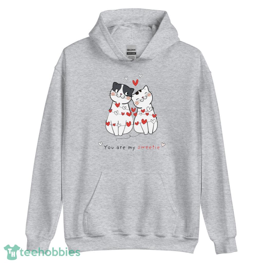 Cute Cat Couple  Valentines Day Shirt - Unisex Heavy Blend Hooded Sweatshirt
