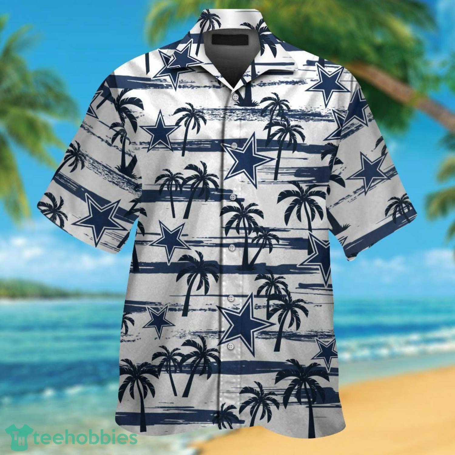 Dallas Cowboys Palm Trees Pattern White Combo Hawaiian Shirt And Short Product Photo 2
