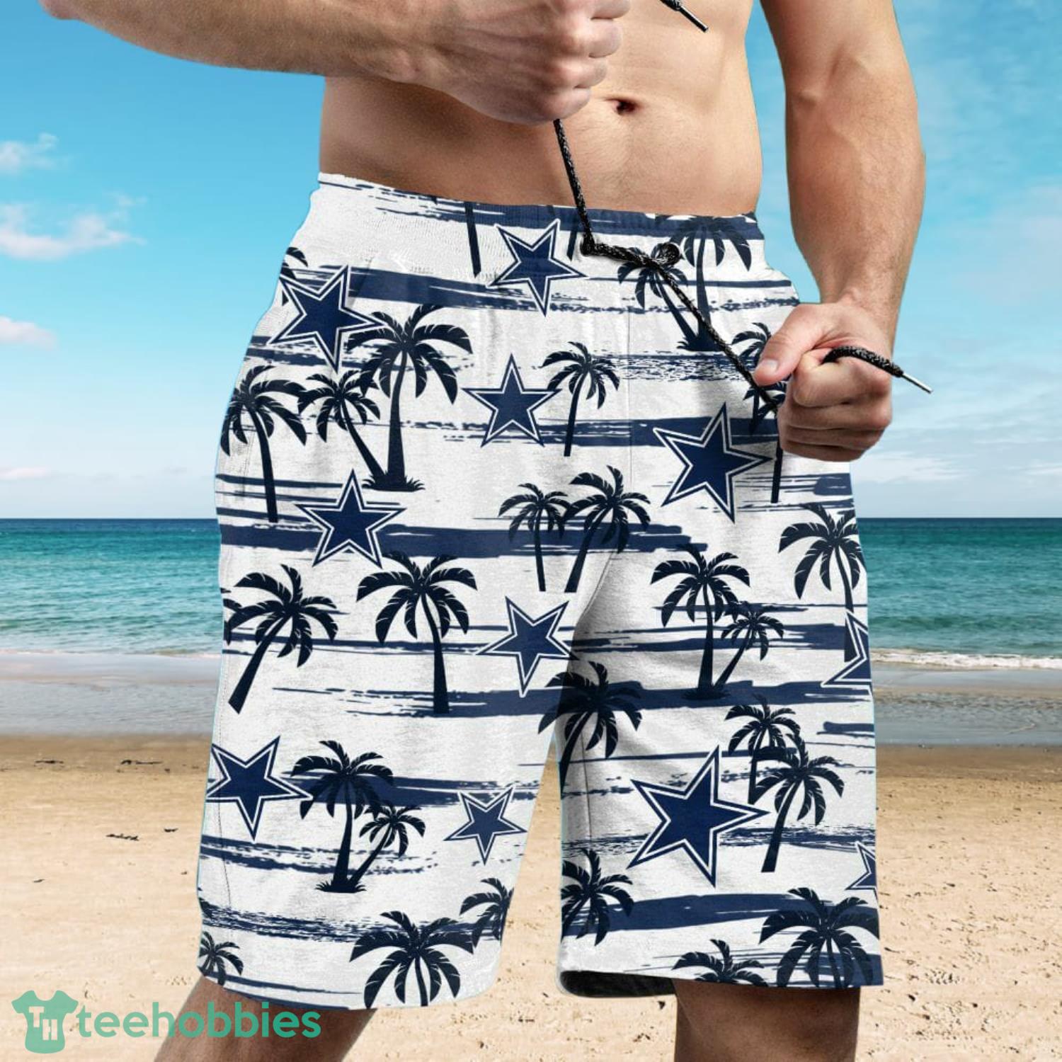 Dallas Cowboys Palm Trees Pattern White Combo Hawaiian Shirt And Short Product Photo 1