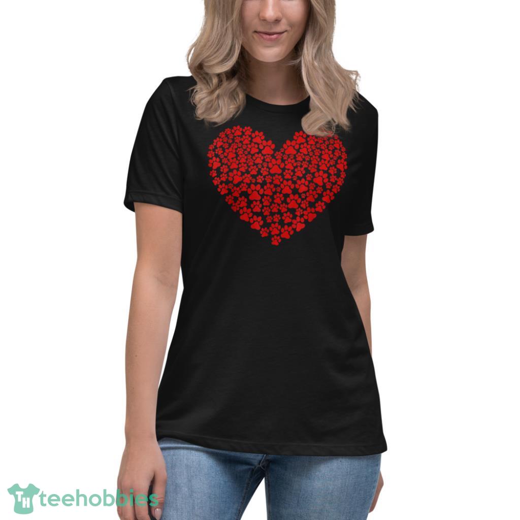 Day Paw Heart Prints Dog Cat Lovers Red Love Pet T-Shirt - Womens Relaxed Short Sleeve Jersey Tee