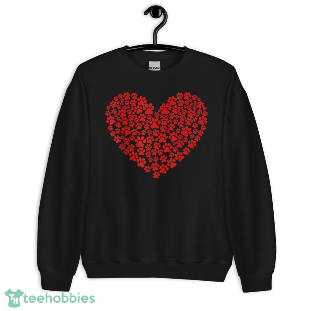 Day Paw Heart Prints Dog Cat Lovers Red Love Pet T-Shirt - Unisex Crewneck Sweatshirt