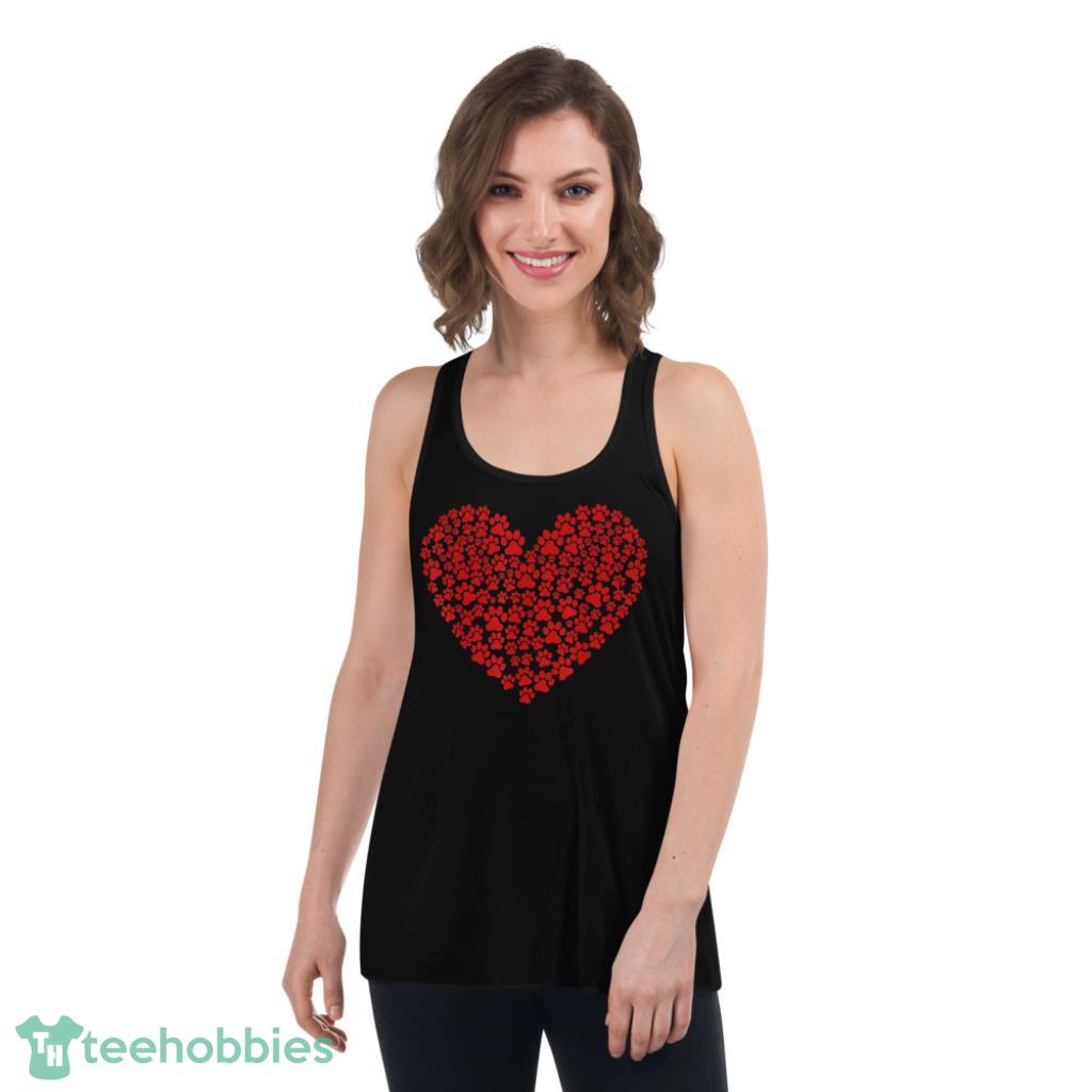 Day Paw Heart Prints Dog Cat Lovers Red Love Pet T-Shirt - Womens Flowy Racerback Tank