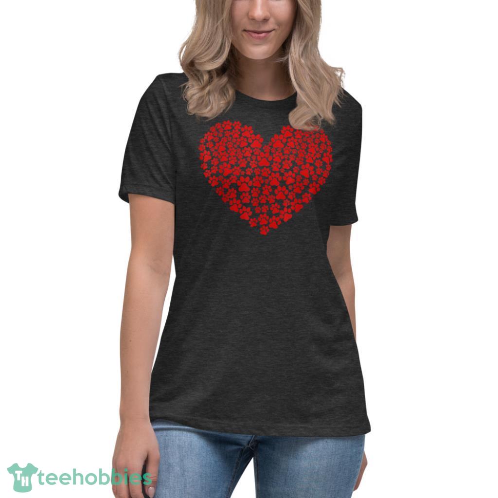 Day Paw Heart Prints Dog Cat Lovers Red Love Pet T-Shirt - Womens Relaxed Short Sleeve Jersey Tee-1