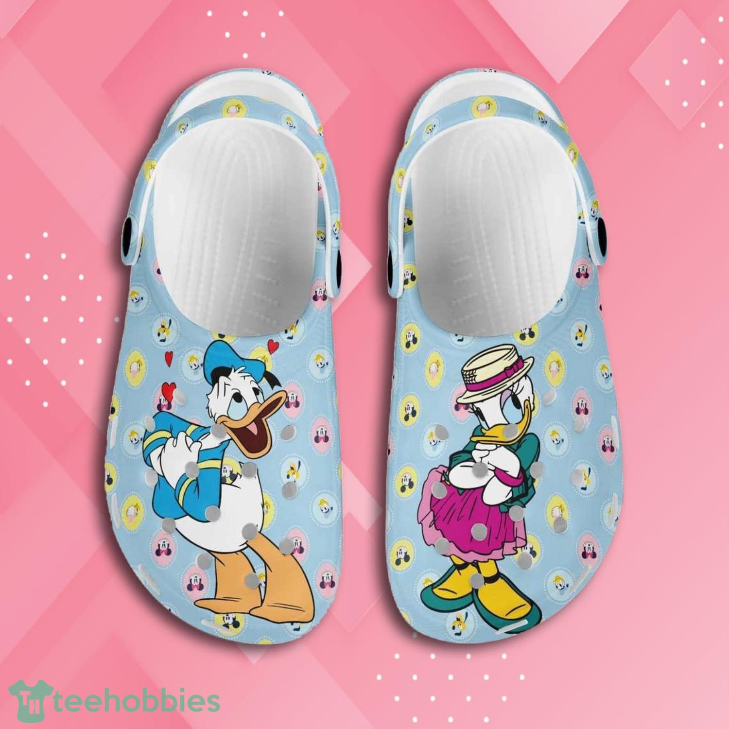 Donald Daisy Love Blue Pastel Pattern Disney Clog Shoes Product Photo 1