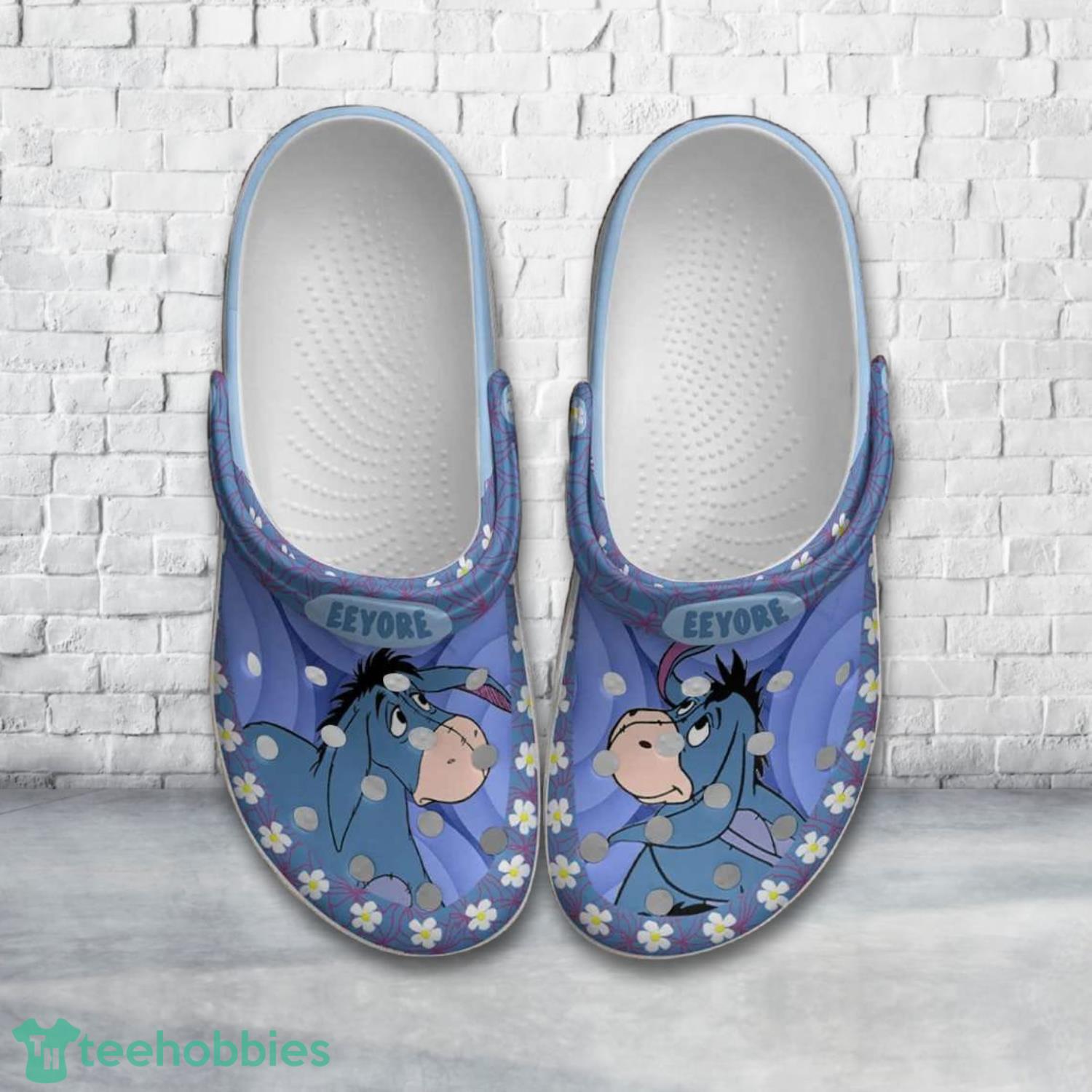 Eeyore Donkey Blue Flowers Patterns Disney Clog Shoes Product Photo 1