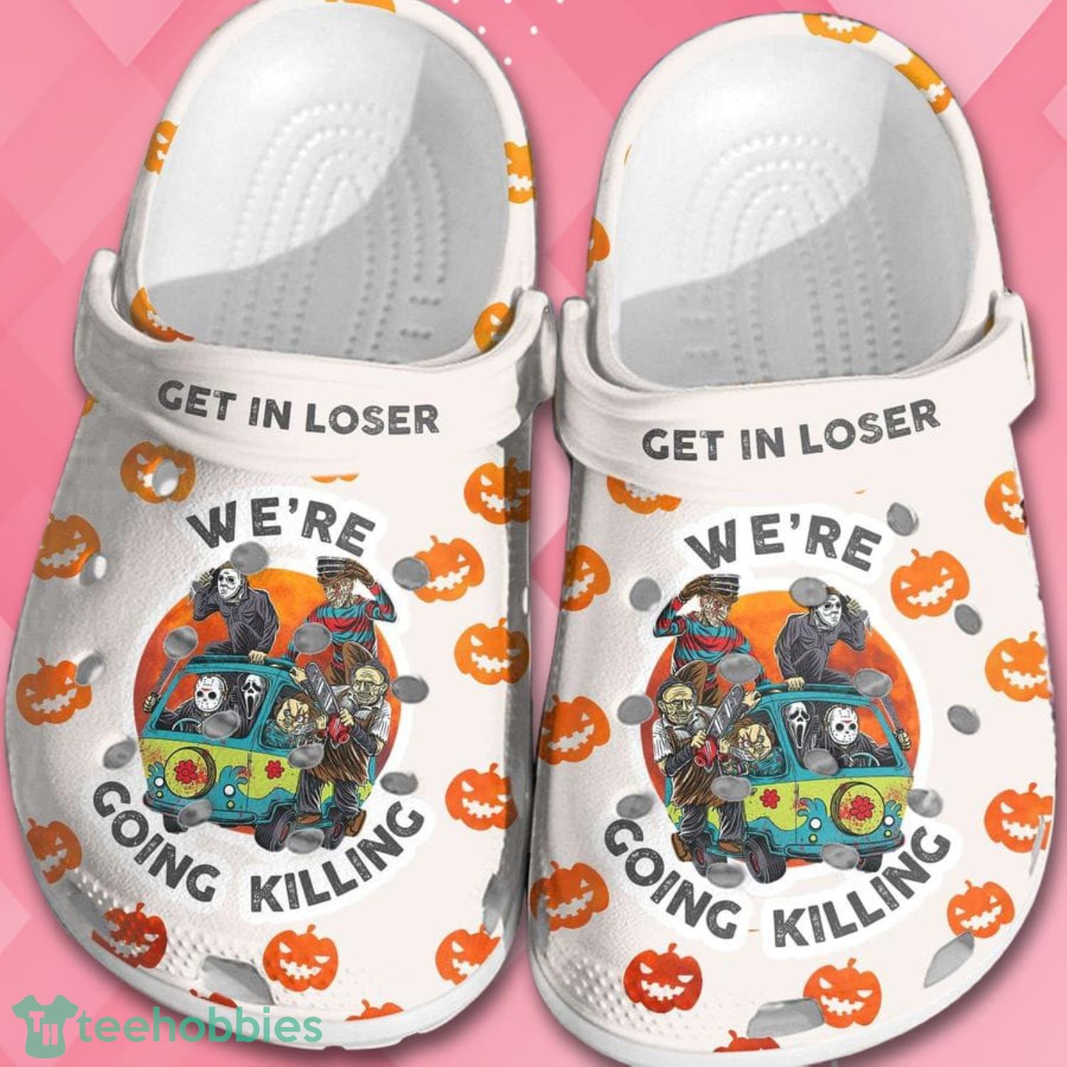 Halloween Pumpkin We're Going Killing Characters On Hippie Car Clog Shoes Product Photo 1