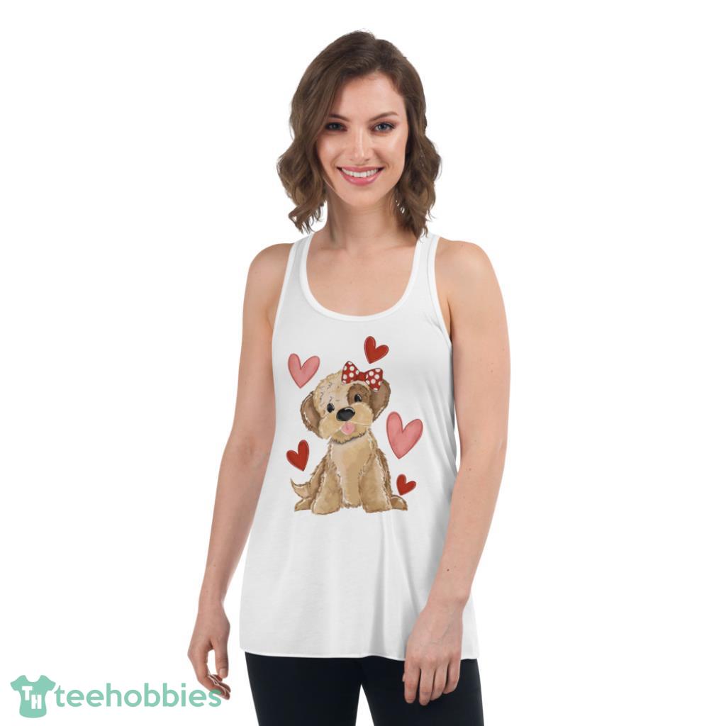 Happy Girls Puppy Dog Love Valentines Day Shirt - Womens Flowy Racerback Tank
