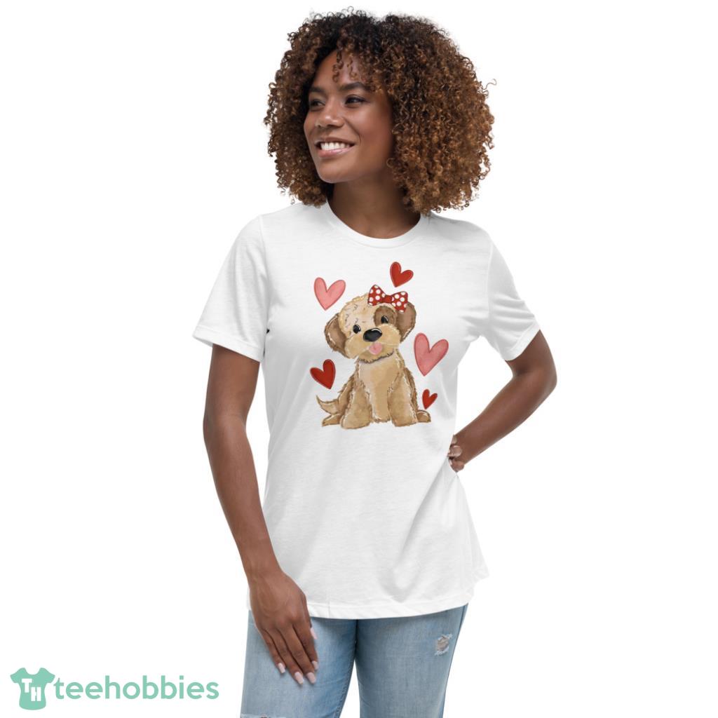Happy Girls Puppy Dog Love Valentines Day Shirt - Womens Relaxed Short Sleeve Jersey Tee