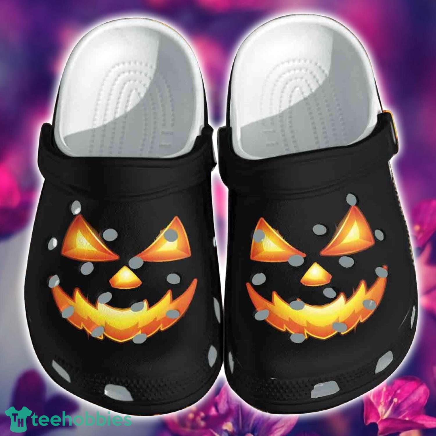Happy Halloween Horror Pumpkin Face Black Clog Shoes For Men Women Product Photo 1