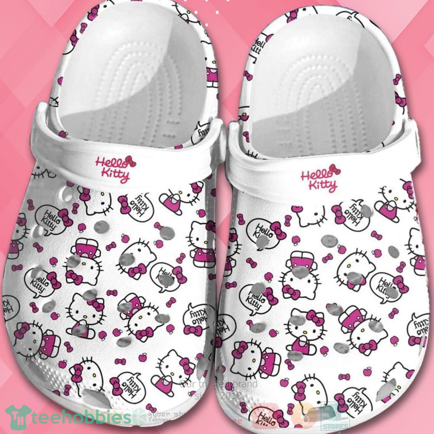 Hello Kitty Pattern Pink White Clog Shoes For Men Women Product Photo 1
