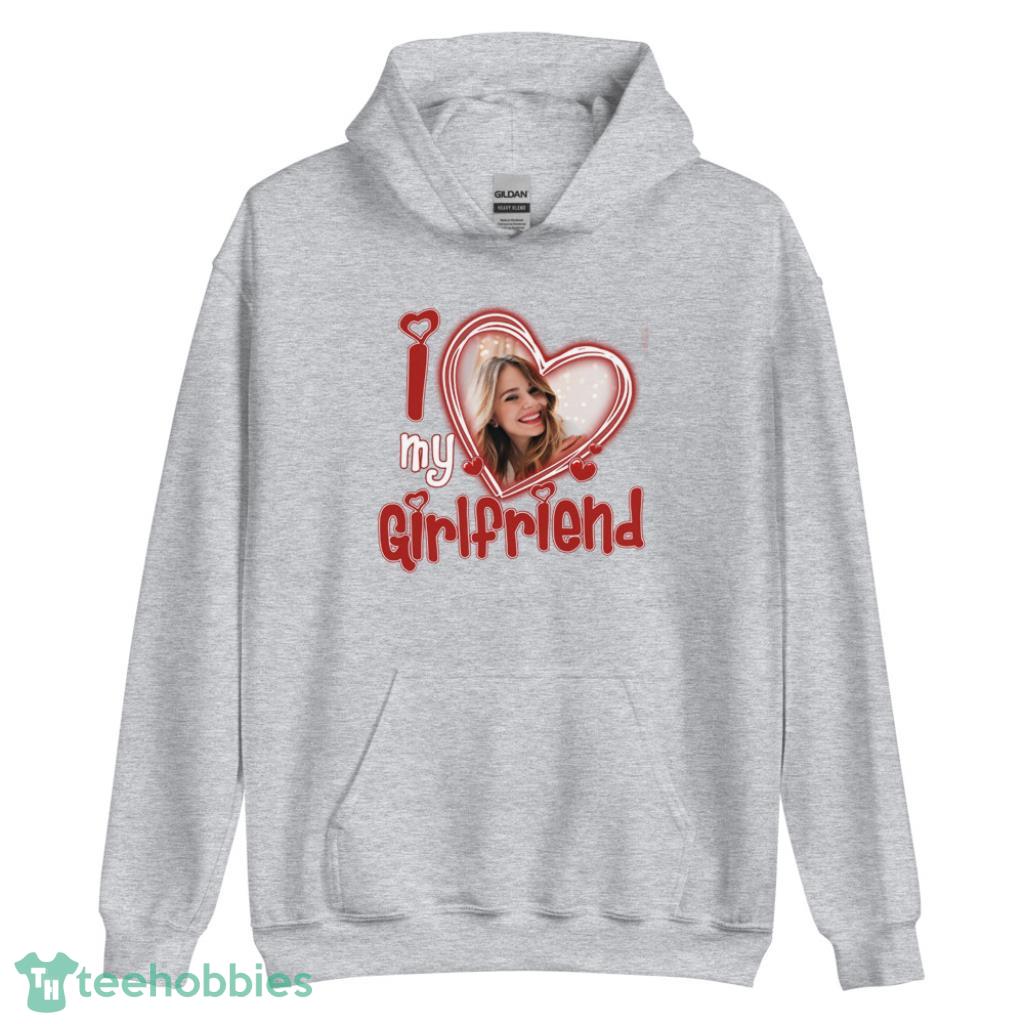 I Love My Girlfriend Custom Picture Valentines Day Shirt - Unisex Heavy Blend Hooded Sweatshirt