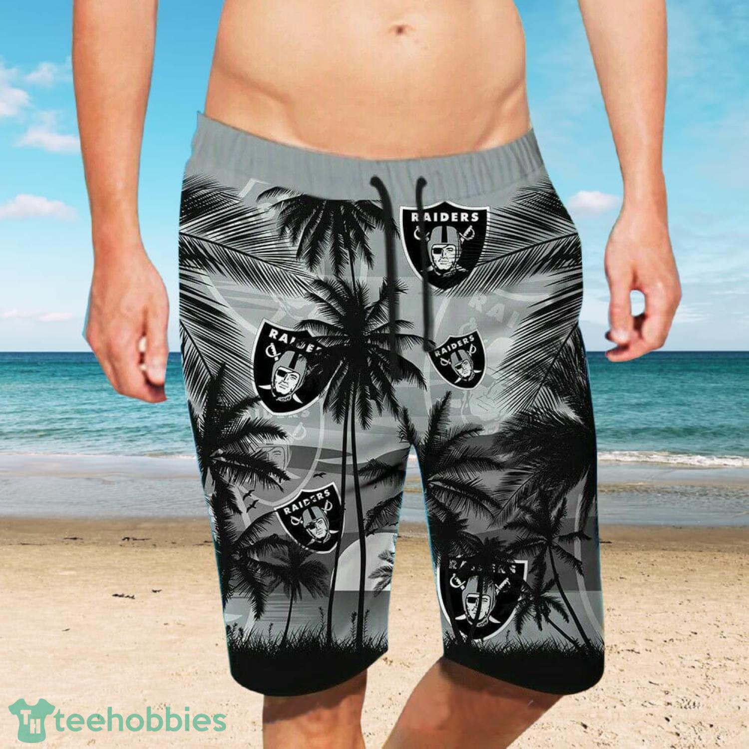 Las Vegas Raiders Beach And Sunset Combo Hawaiian Shirt And Beach Short Product Photo 2