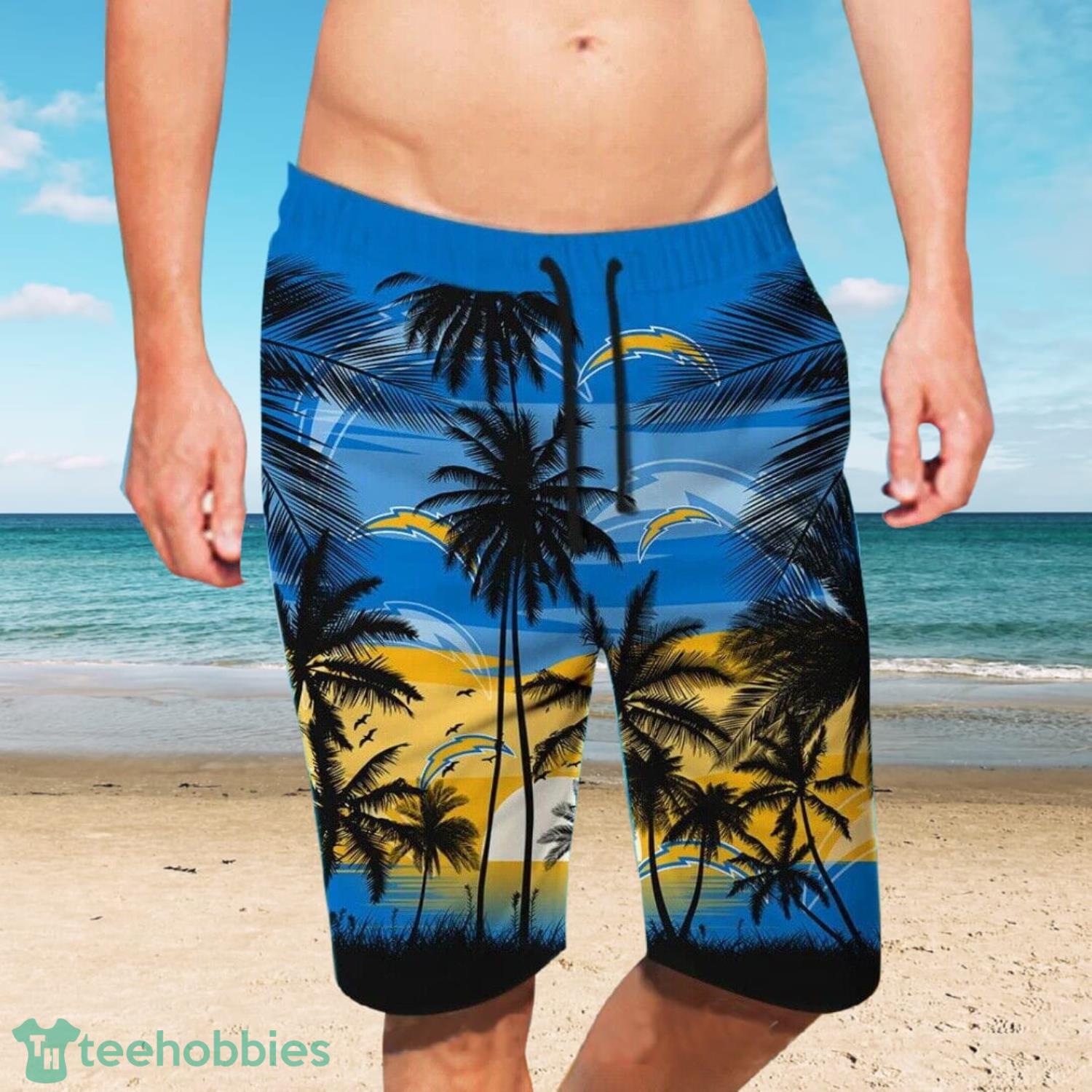 Los Angeles Chargers Beach And Sunset Combo Hawaiian Shirt And Beach Short Product Photo 1