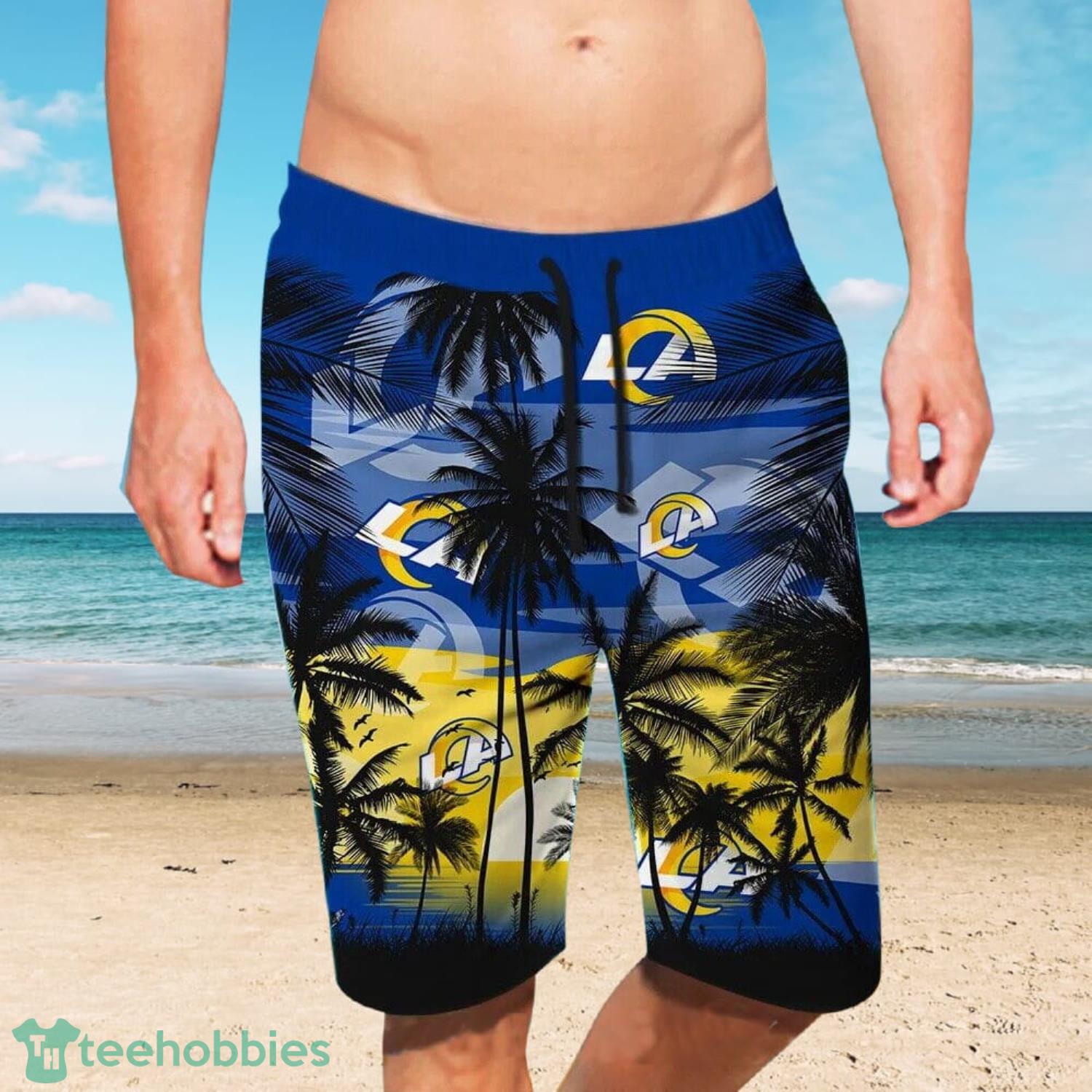 Los Angeles Rams Beach And Sunset Combo Hawaiian Shirt And Beach Short Product Photo 1