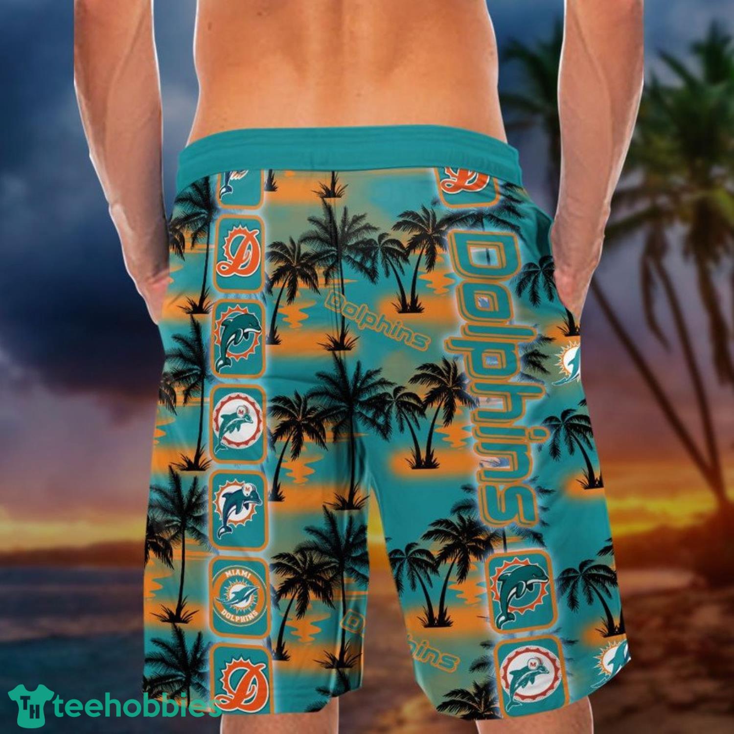 Miami Dolphins Custom Name Palm Trees Island Combo Hawaiian Shirt And Short Product Photo 2