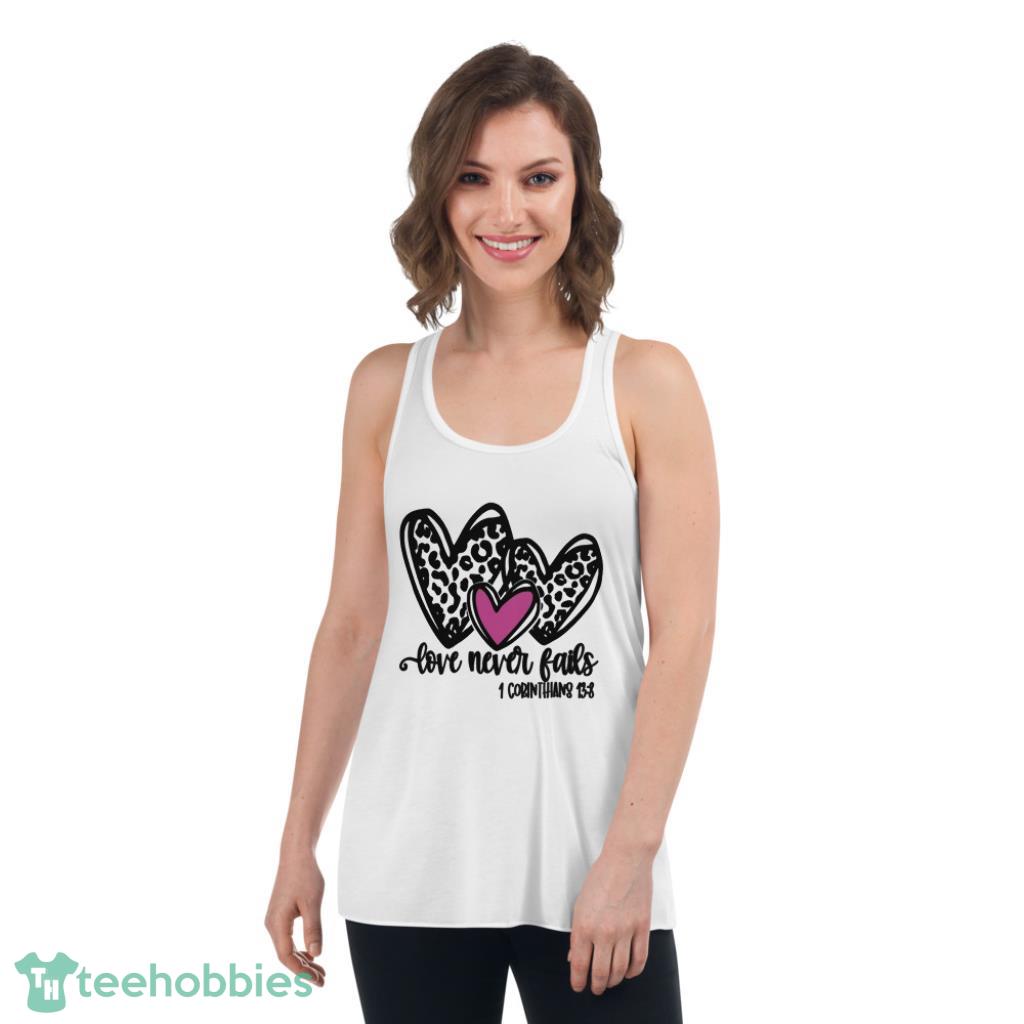 Never Fails Iron On Lleopard Heart Valentines Day Shirt - Womens Flowy Racerback Tank