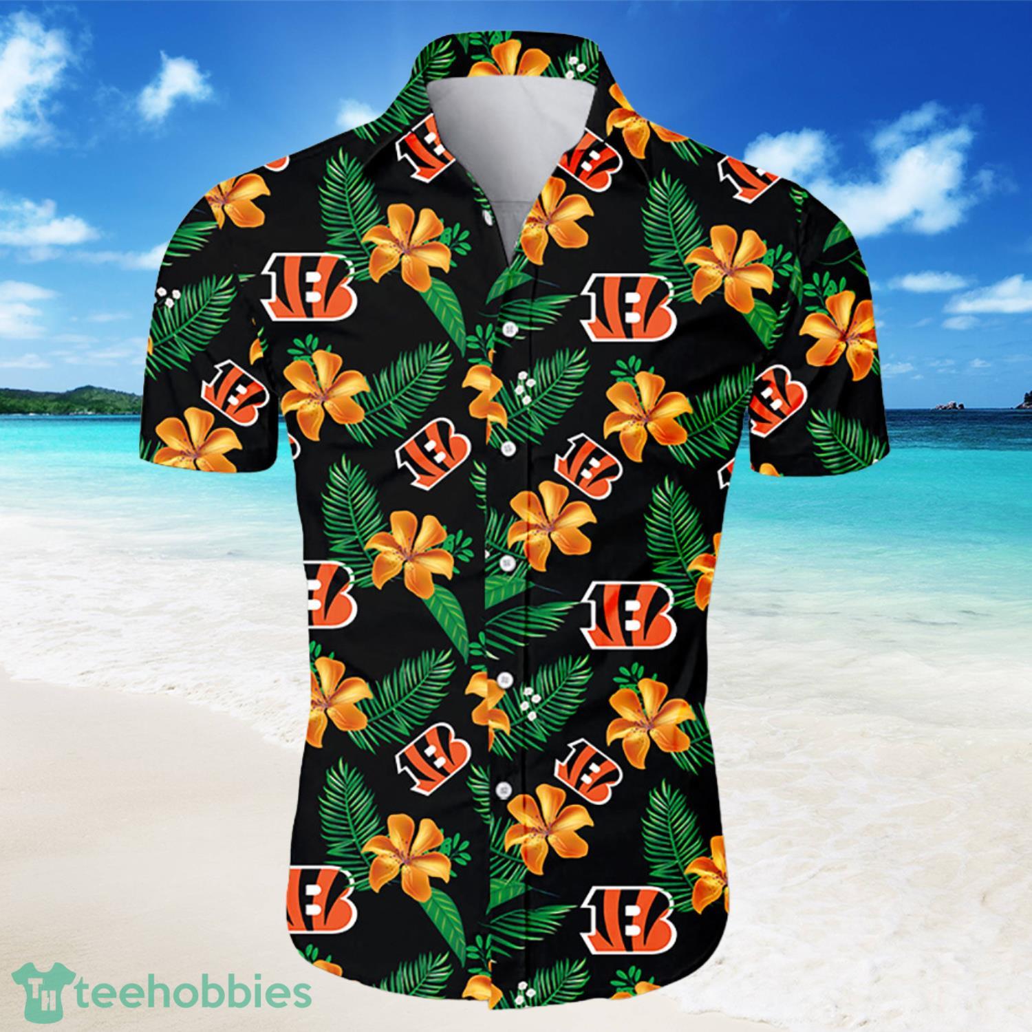 NFL Cincinnati Bengals Green Leaves And Flowers Short Sleeve Hawaiian Shirt-PhotoRoom Product Photo 1