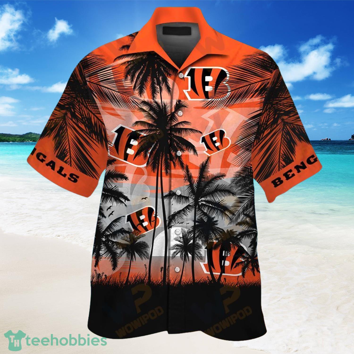 NFL Cincinnati Bengals Palm Tree Pattern Orange Full Print Aloha Hawaiian Shirt-PhotoRoom Product Photo 1