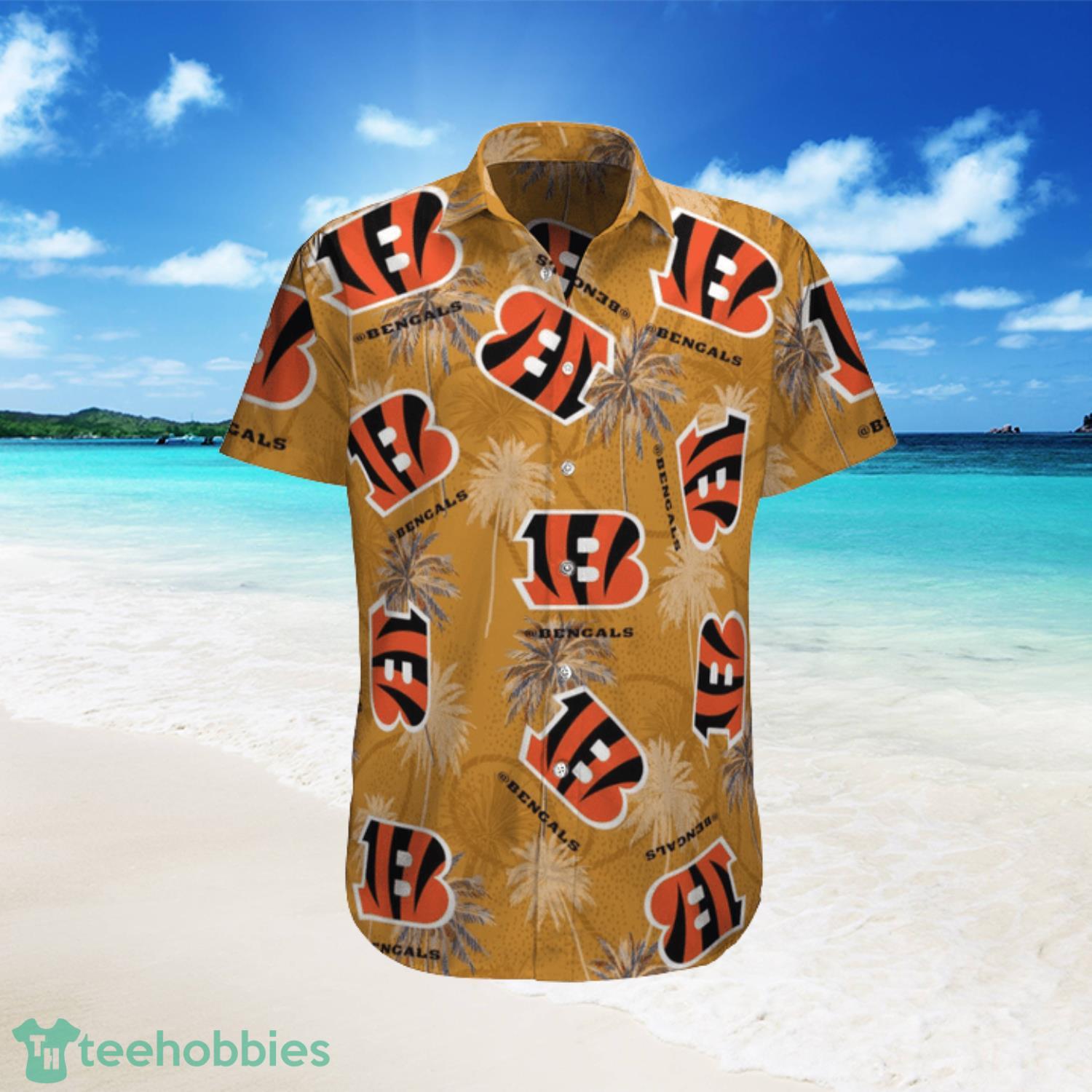 NFL Cincinnati Bengals Palm Tree Tropical Aloha Short Sleeve Hawaiian Shirt Product Photo 1