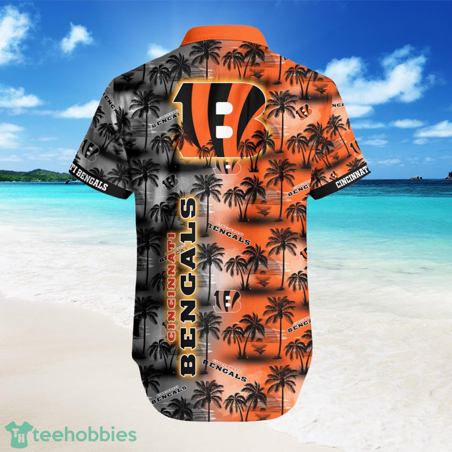 NFL Cincinnati Bengals Palm Trees Pattern Short Sleeve Hawaiian Shirt Product Photo 1