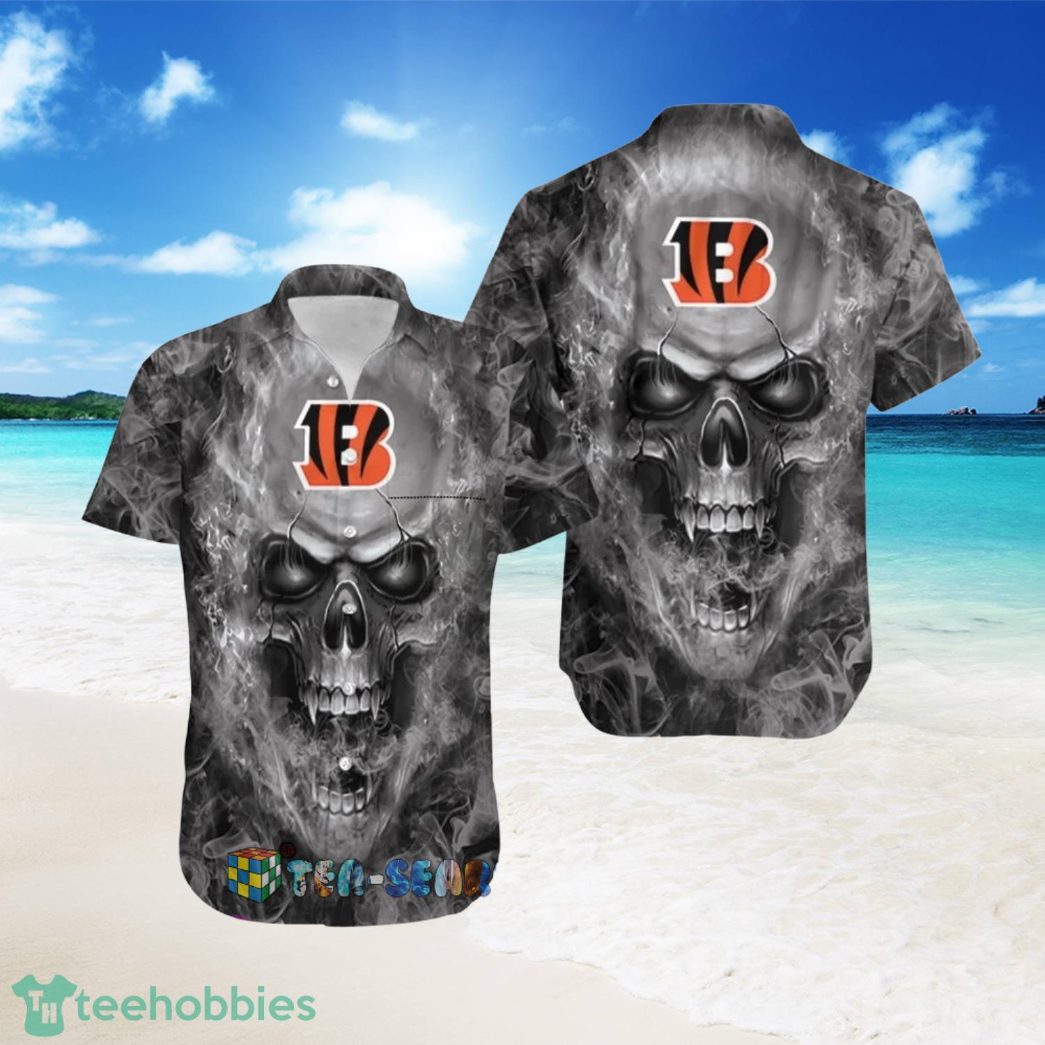 NFL Cincinnati Bengals Skull All Over Print Short Sleeve Hawaiian Shirt-PhotoRoom Product Photo 1