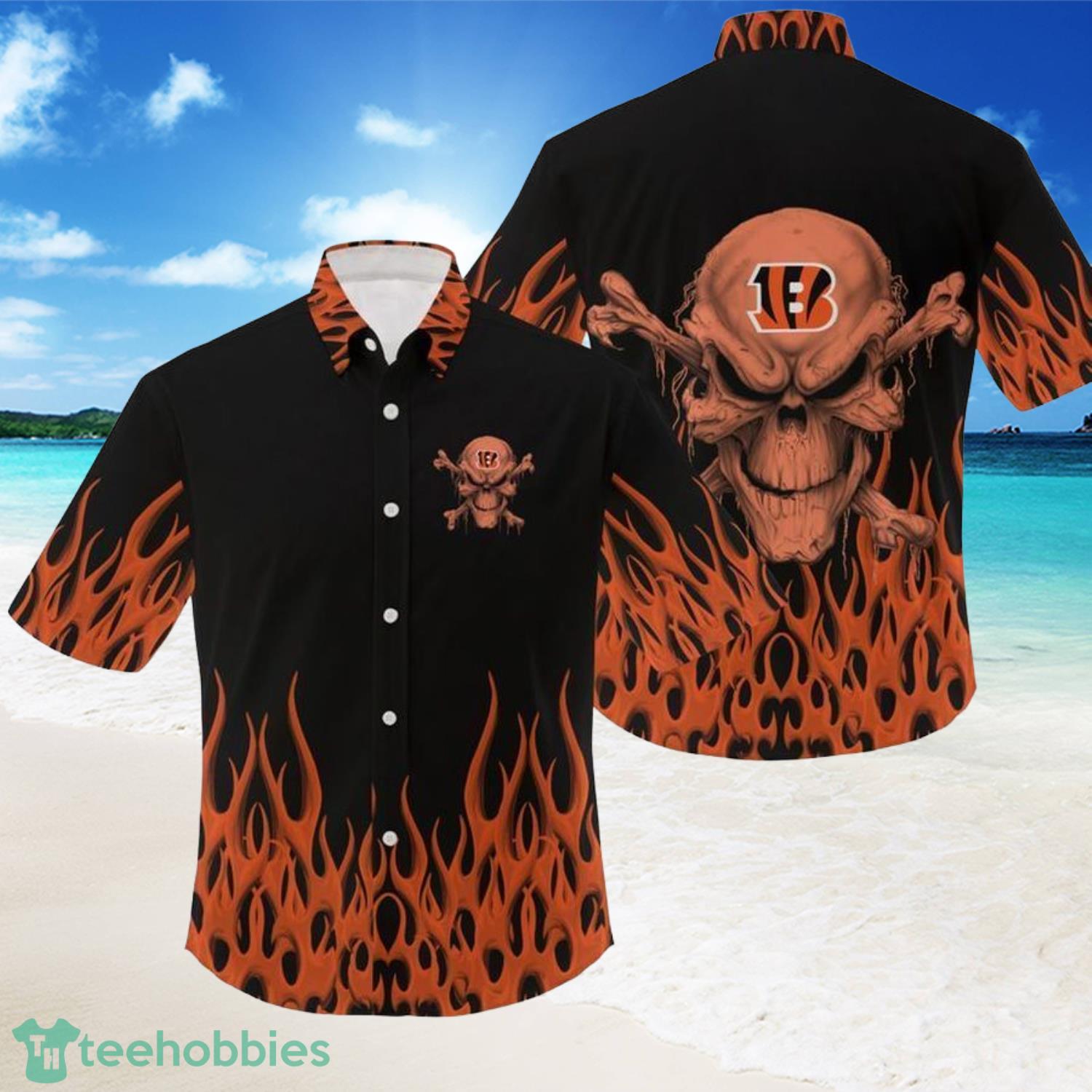 NFL Cincinnati Bengals Skull And Fire Short Sleeve Hawaiian Shirt For Men And Women-PhotoRoom Product Photo 1