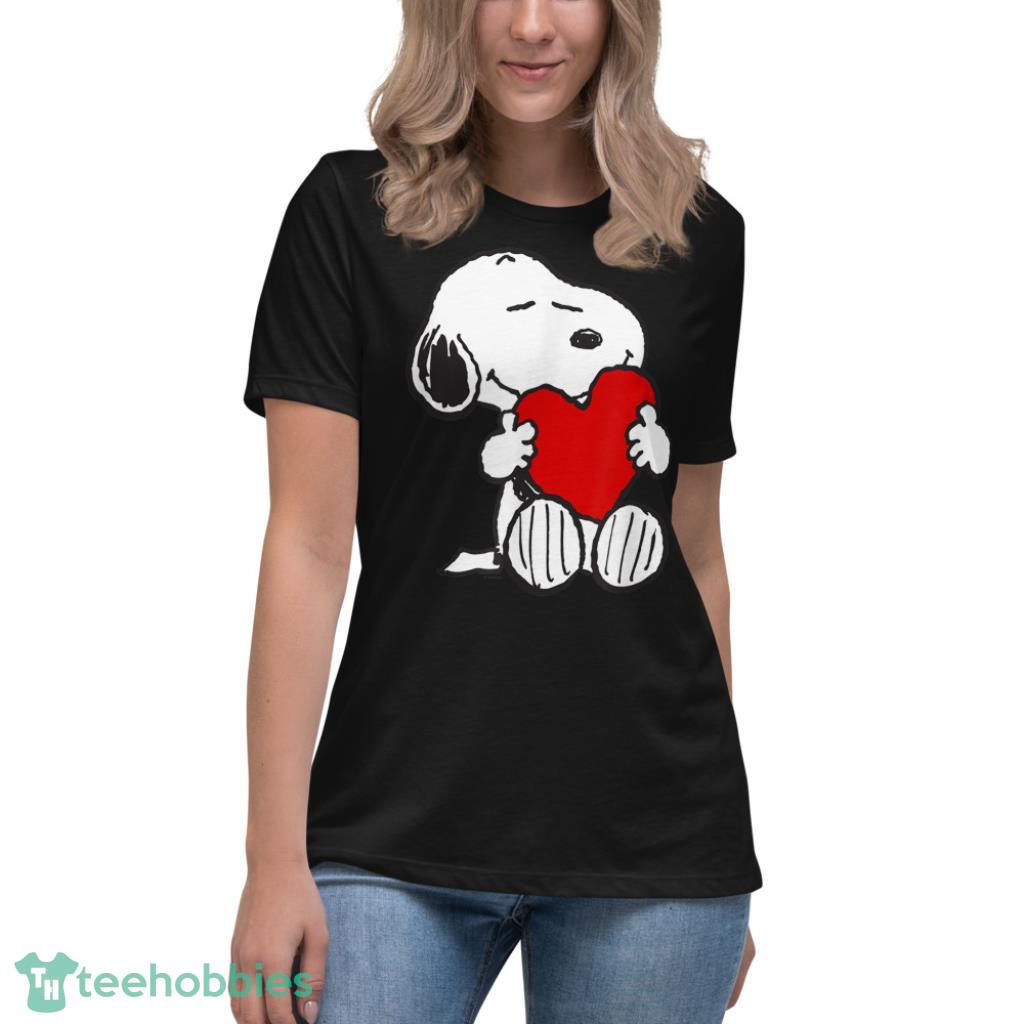Peanuts Valentine Snoopy Hugging Heart T-Shirt - Womens Relaxed Short Sleeve Jersey Tee