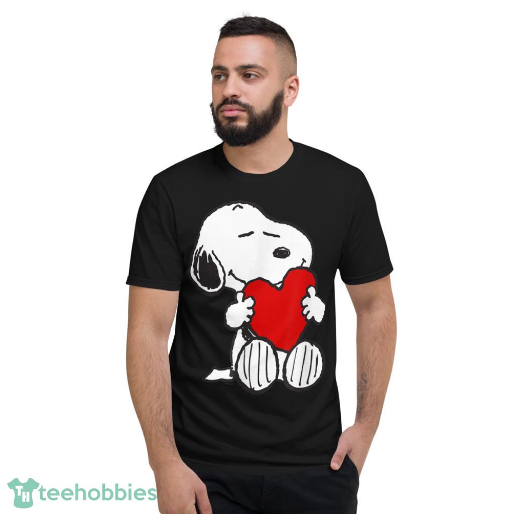 Peanuts Valentine Snoopy Hugging Heart T-Shirt - Short Sleeve T-Shirt