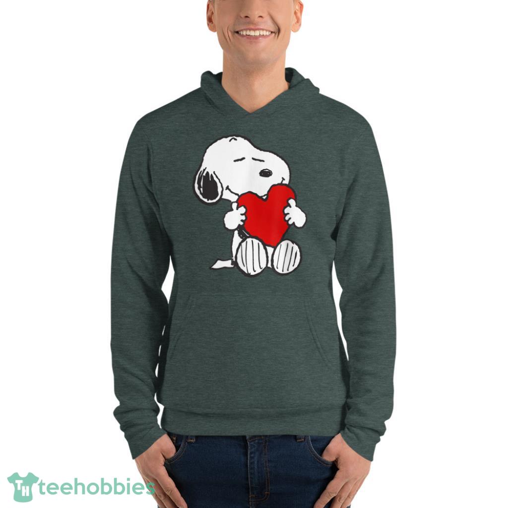 Peanuts Valentine Snoopy Hugging Heart T-Shirt - Unisex Fleece Pullover Hoodie-1