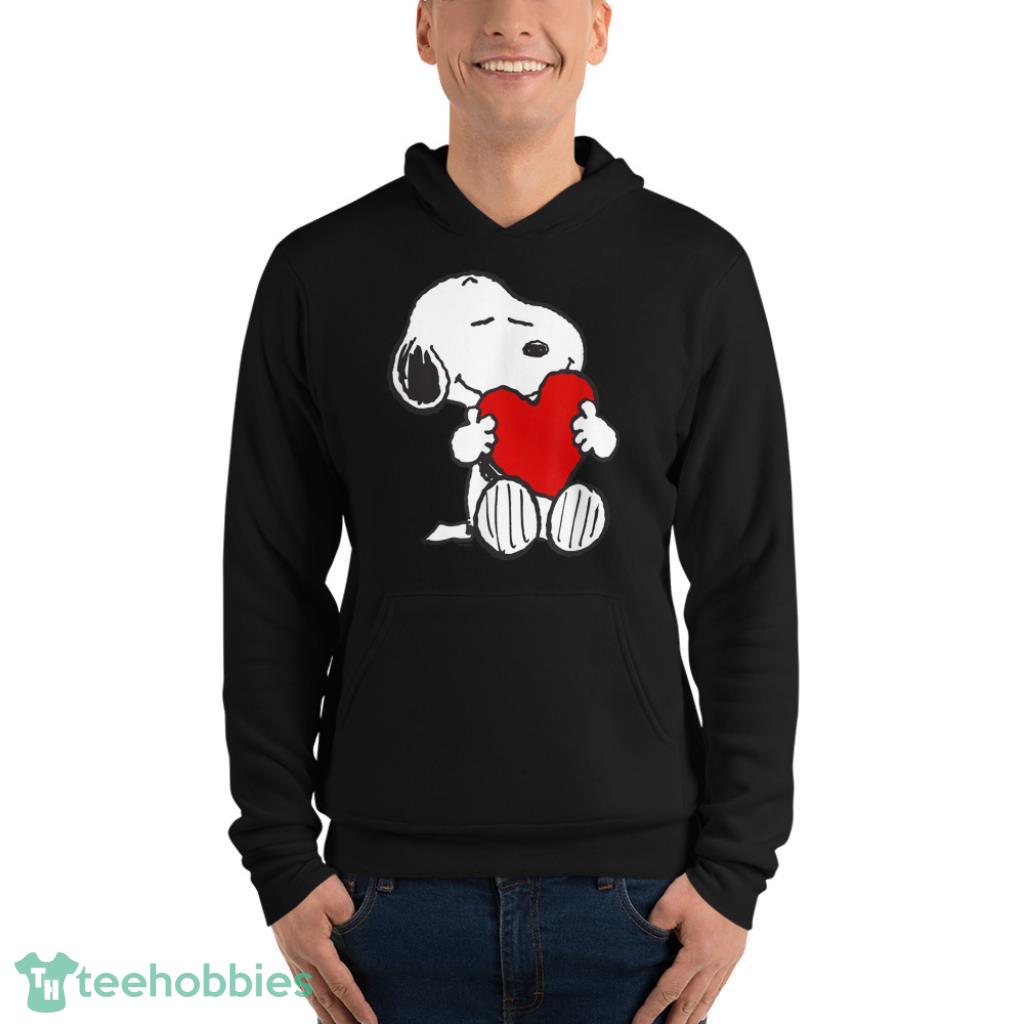 Peanuts Valentine Snoopy Hugging Heart T-Shirt - Unisex Fleece Pullover Hoodie
