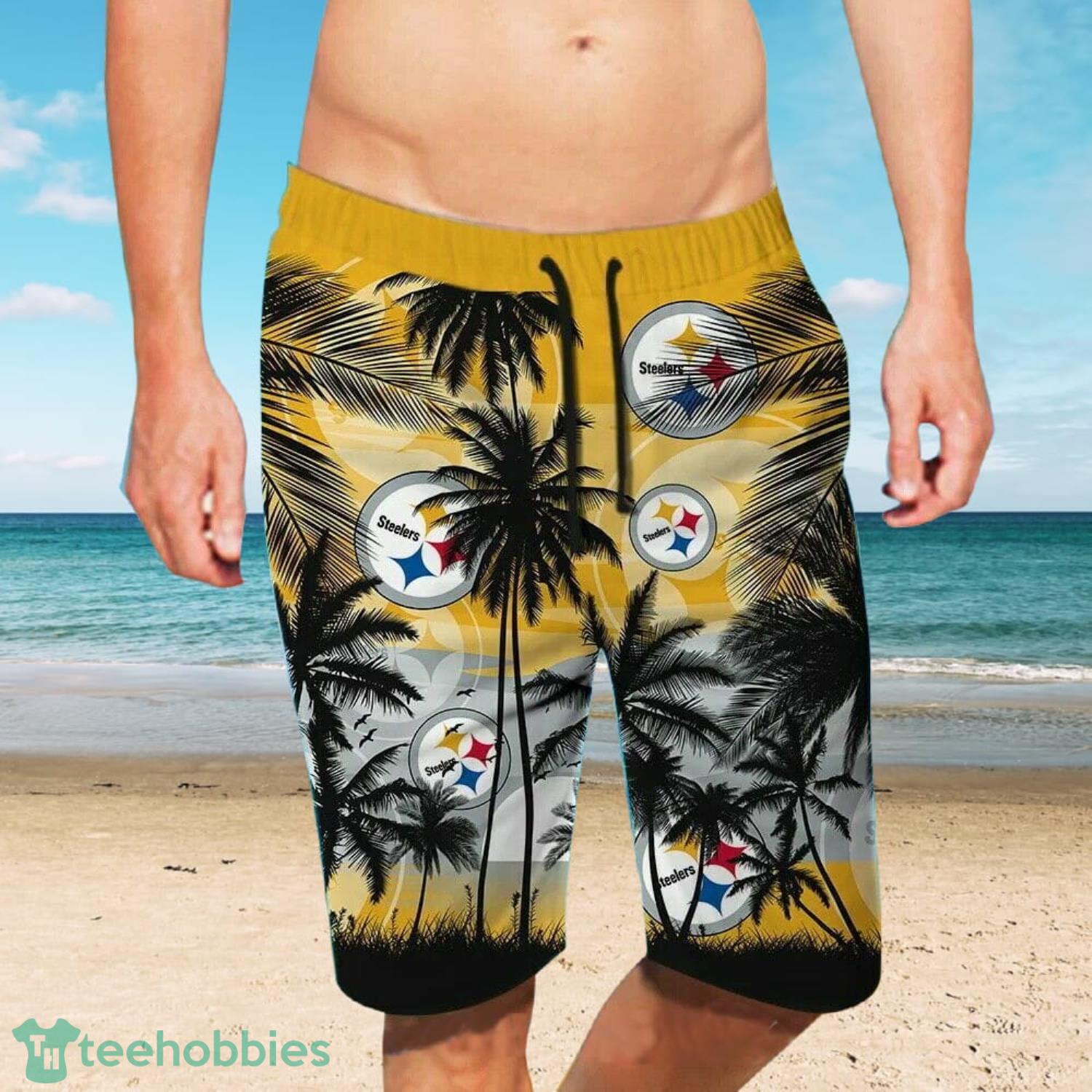 Pittsburgh Steelers Beach And Sunset Combo Hawaiian Shirt And Beach Short Product Photo 2