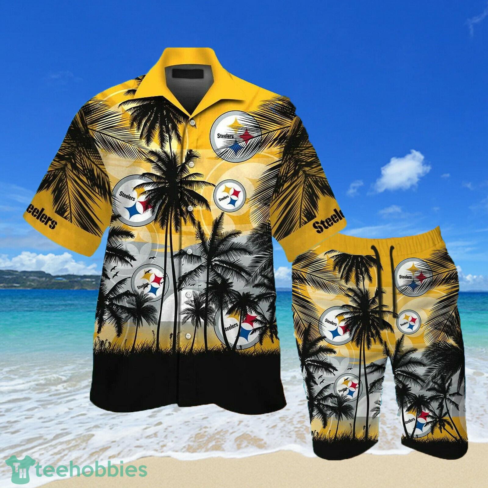 Pittsburgh Steelers Beach And Sunset Combo Hawaiian Shirt And Beach Short Product Photo 1