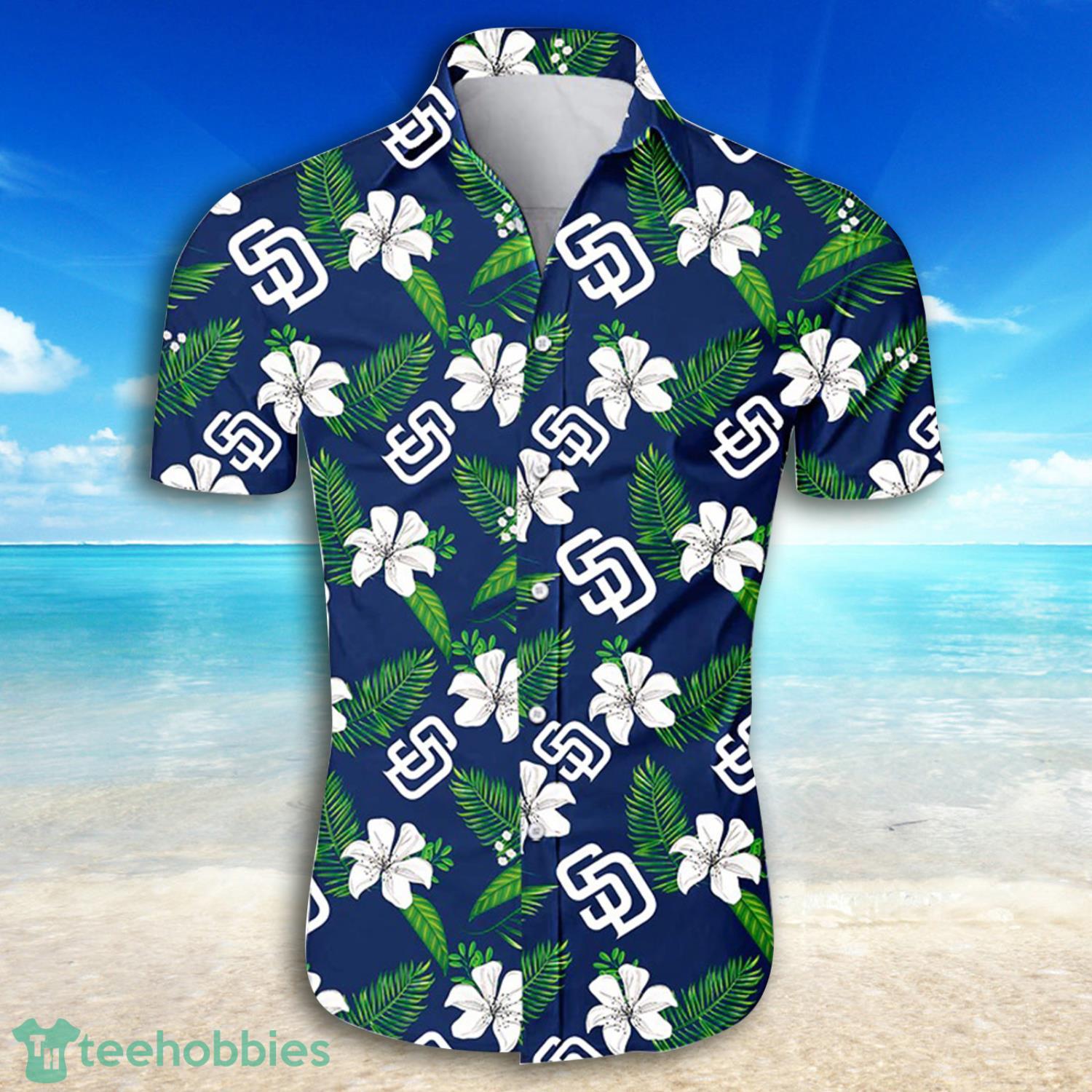 San Diego Padres Tropical Flowers And Leaves Hawaiian Shirt Product Photo 1