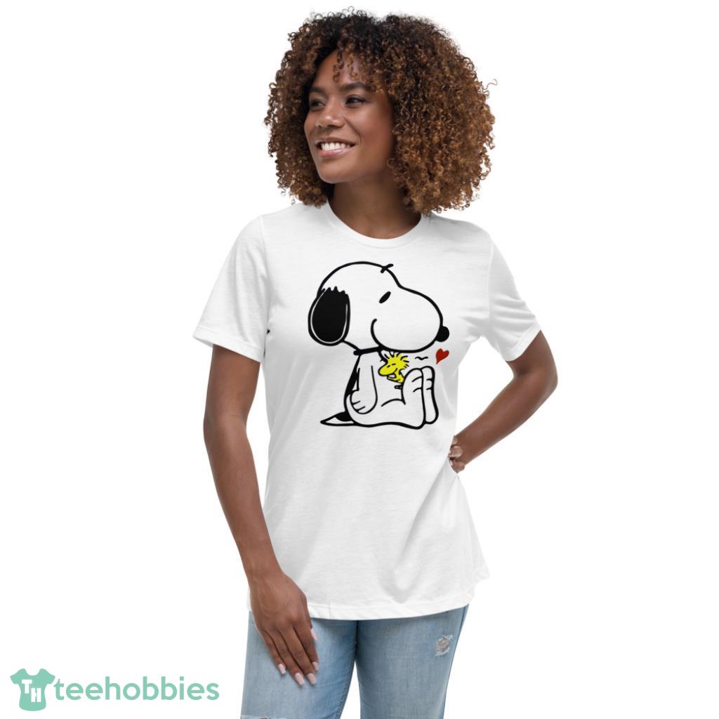 Snoopy and Woodstock Love Heart Valentines Day Shirt - Womens Relaxed Short Sleeve Jersey Tee