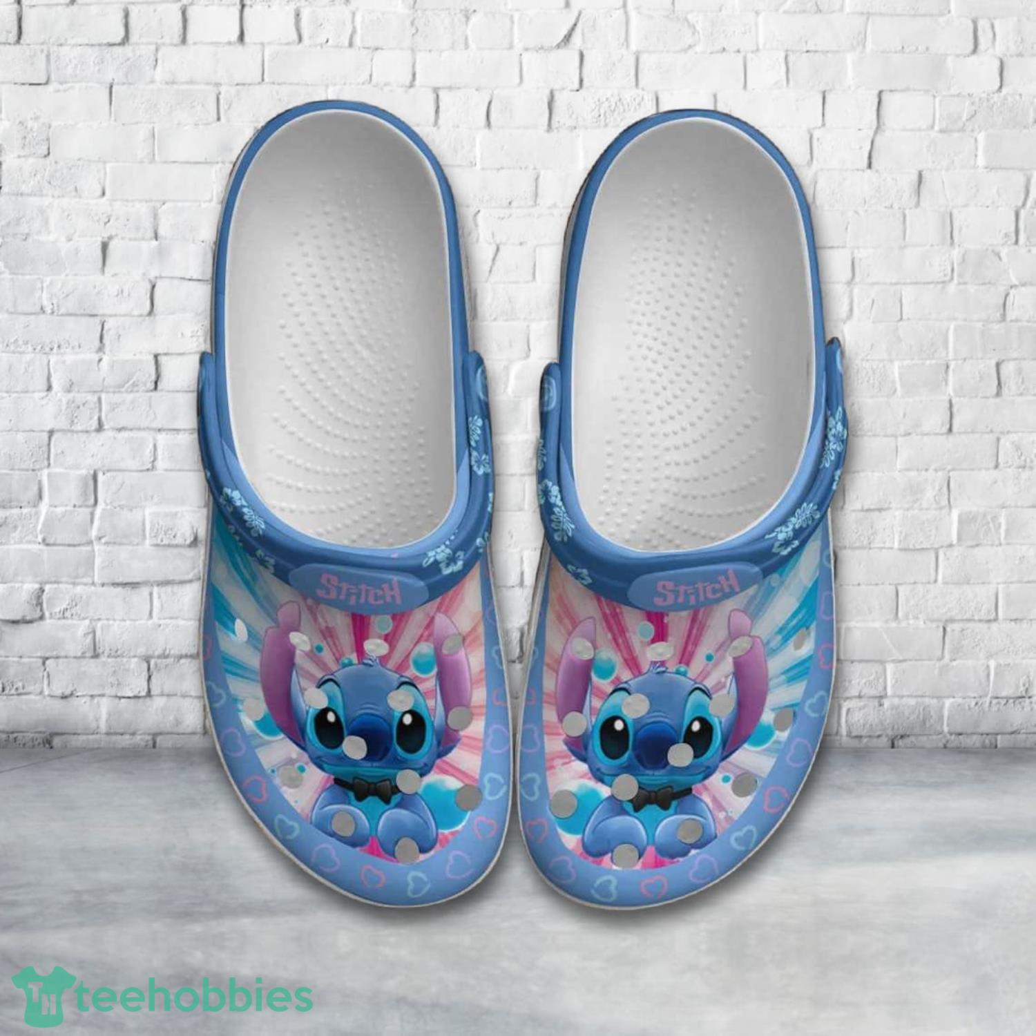 Stitch Floral Heart Patterns Blue Pink Disney Clog Shoes Product Photo 1