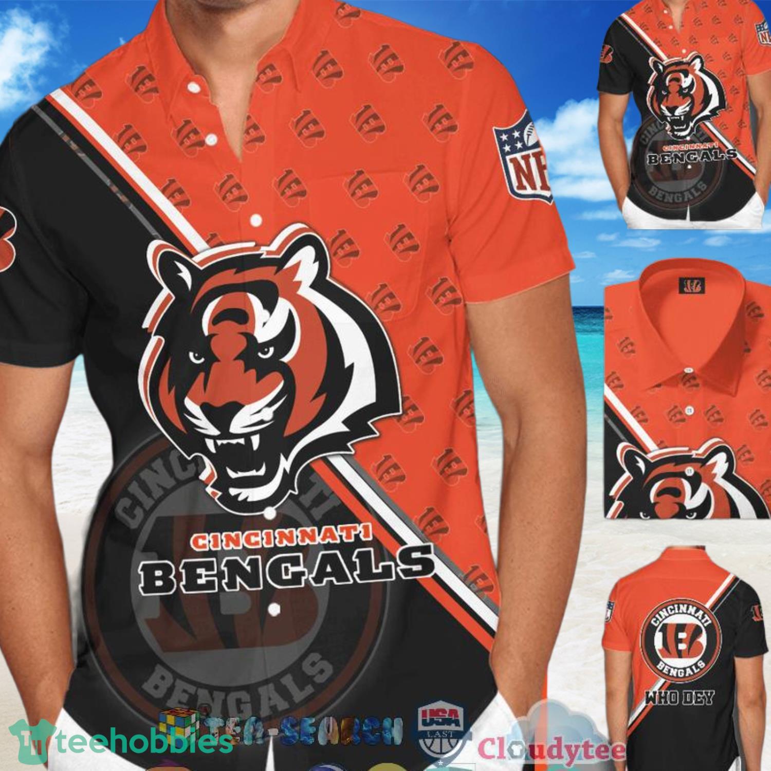 Tiger Symbol NFL Cincinnati Bengals Black Orange Short Sleeve Hawaiian Shirt-PhotoRoom Product Photo 1