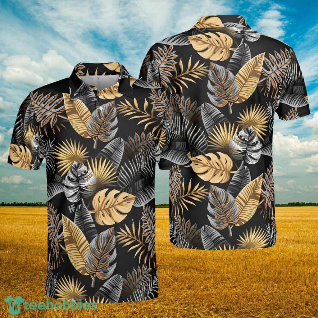 Tropical Golden Palm Leaves Pattern Polo Shirt - Tropical Golden Palm Leaves Pattern Polo Shirt