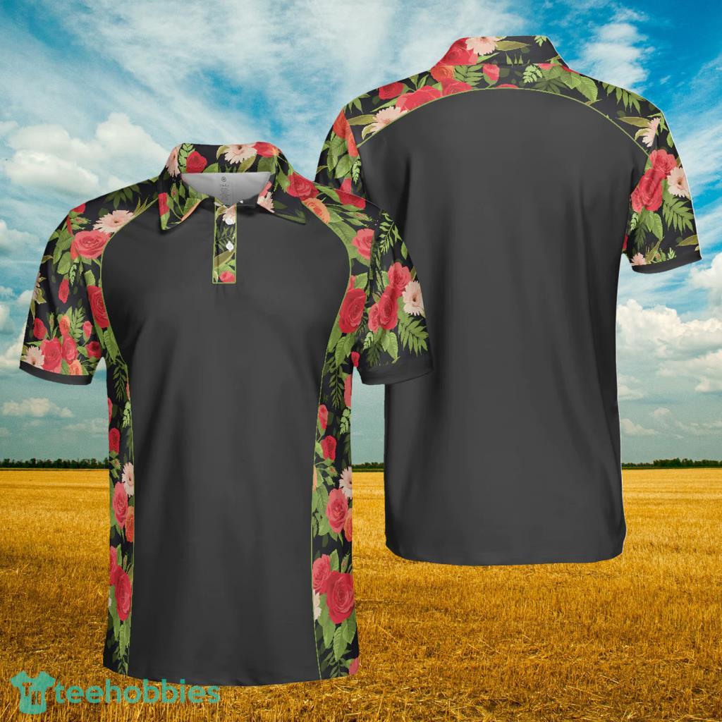 Tropical Roses Pattern Polo Shirt - Tropical Roses Pattern Polo Shirt