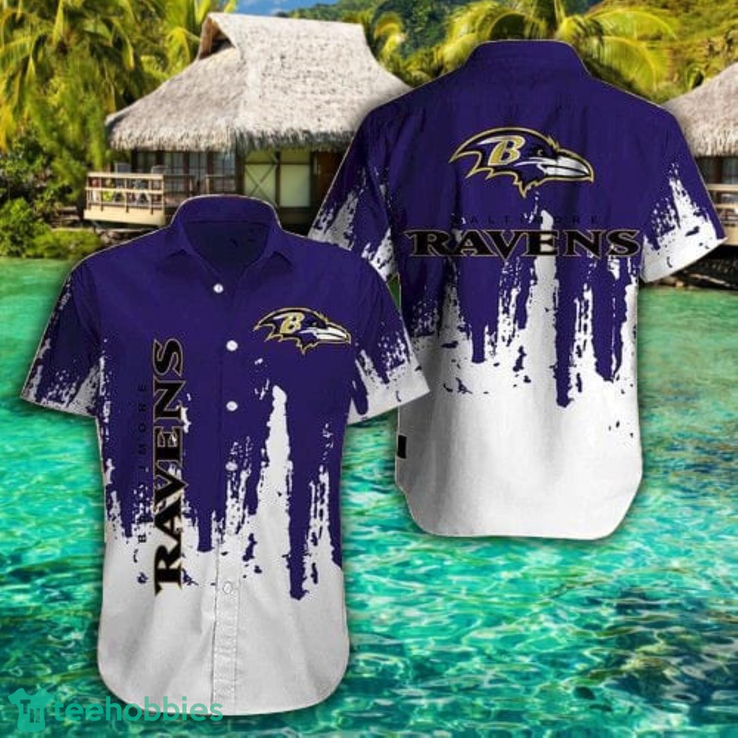 Baltimore Ravens Grunge Texture Purple And White Short Sleeve Hawaiian Shirt