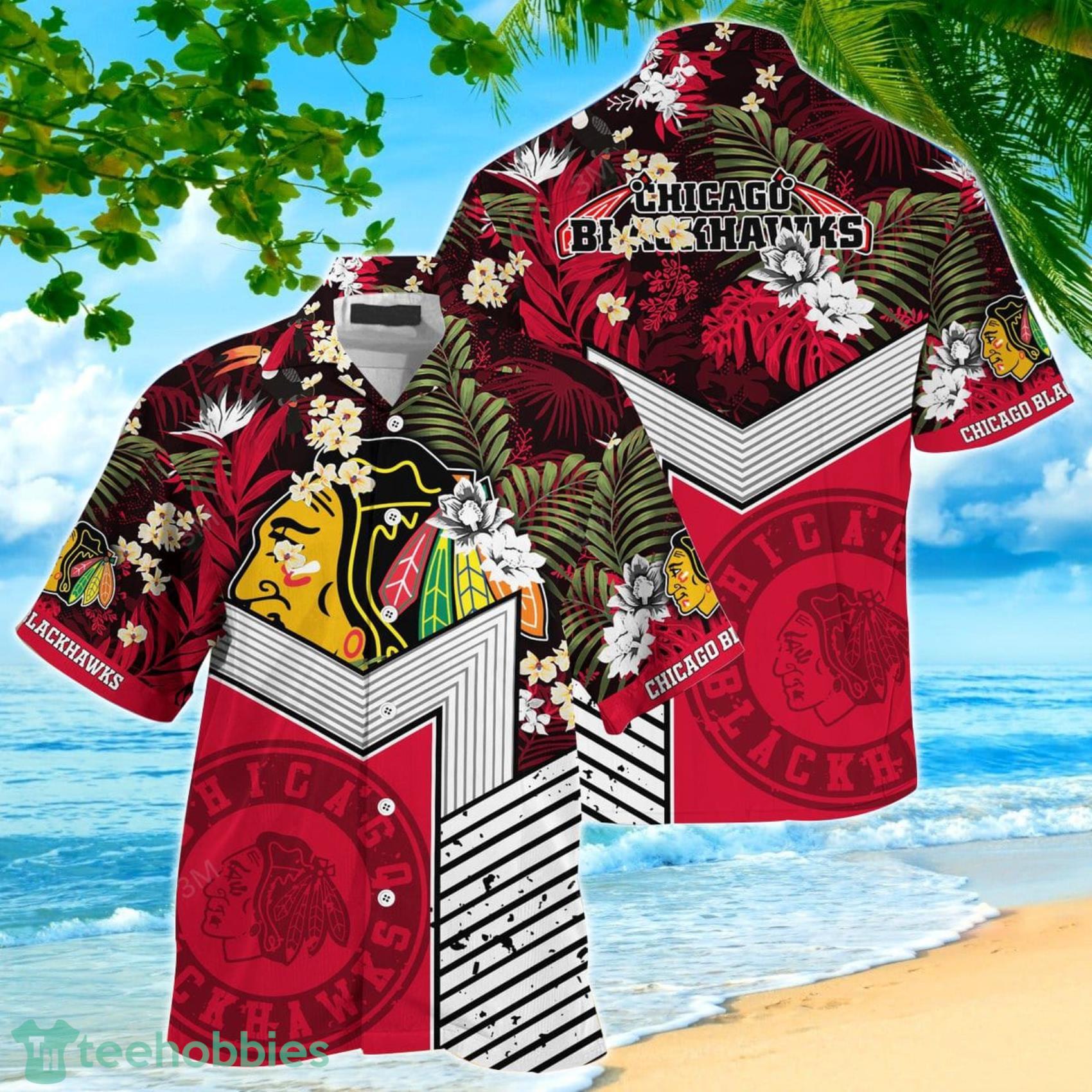 Chicago Blackhawks NHL Flower Tropical Hawaiian Shirt And Short Product Photo 1 Chicago Blackhawks NHL Flower Tropical Hawaiian Shirt And Short Product Photo 1