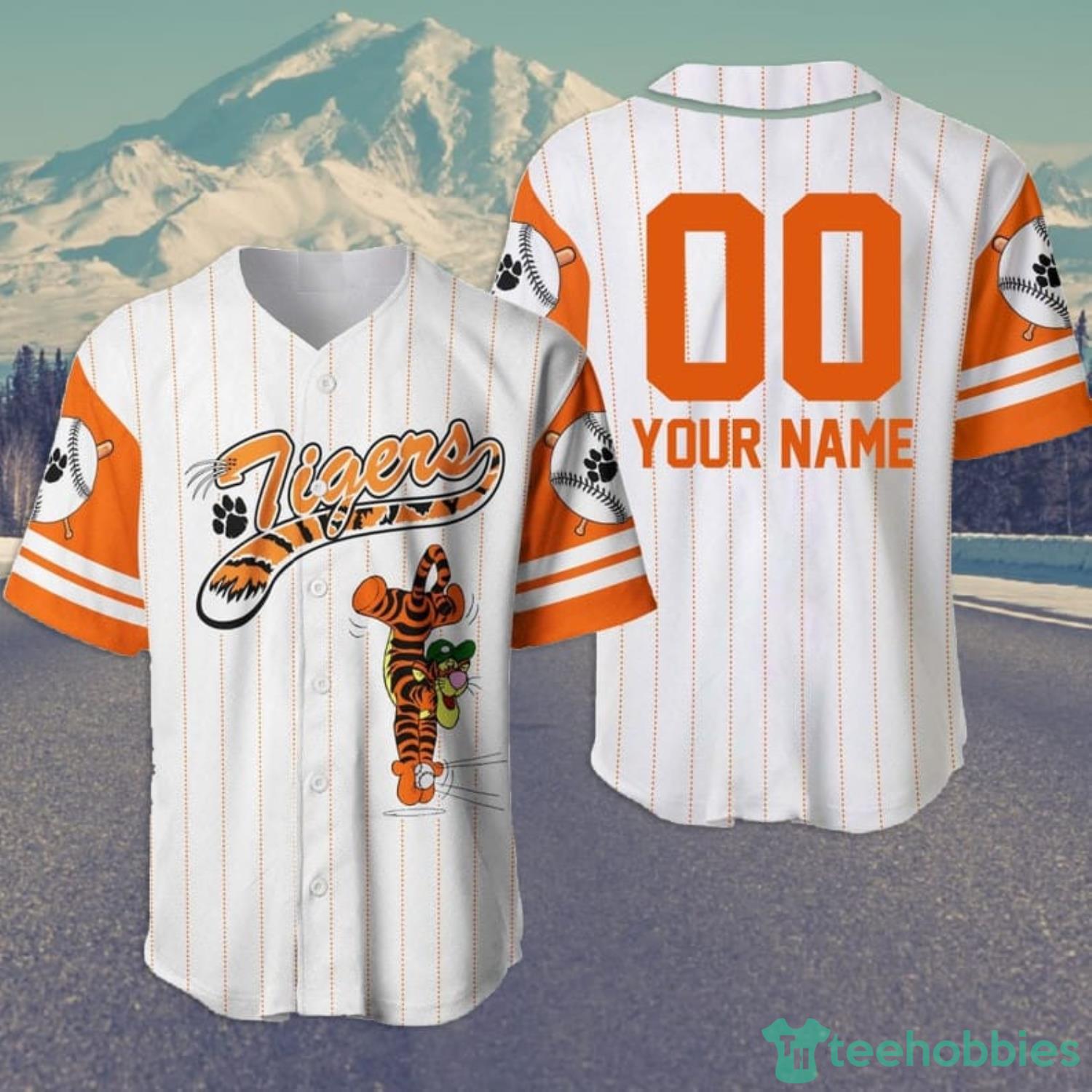 Custom Name And Number Tigger Tiger Winnie The Pooh Cartoon Lover All Over Print Pinstripe Baseball Jersey Shirt White image Custom Name And Number Tigger Tiger Winnie The Pooh Cartoon Lover All Over Print Pinstripe Baseball Jersey Shirt White Product Photo 2