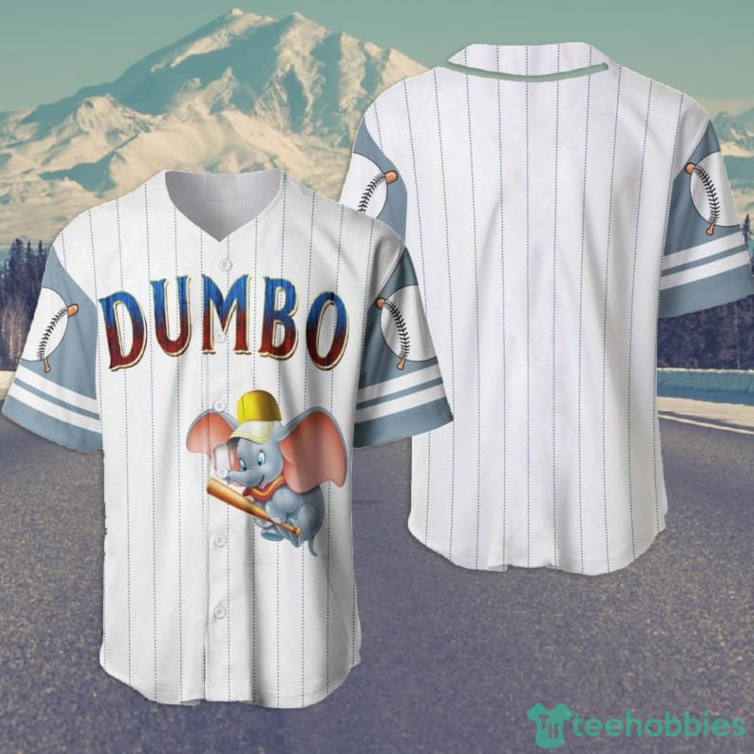 Dumbo The Flying Elephant Cartoon Lover All Over Print Pinstripe Baseball Jersey Shirt White image Dumbo The Flying Elephant Cartoon Lover All Over Print Pinstripe Baseball Jersey Shirt White Product Photo 2